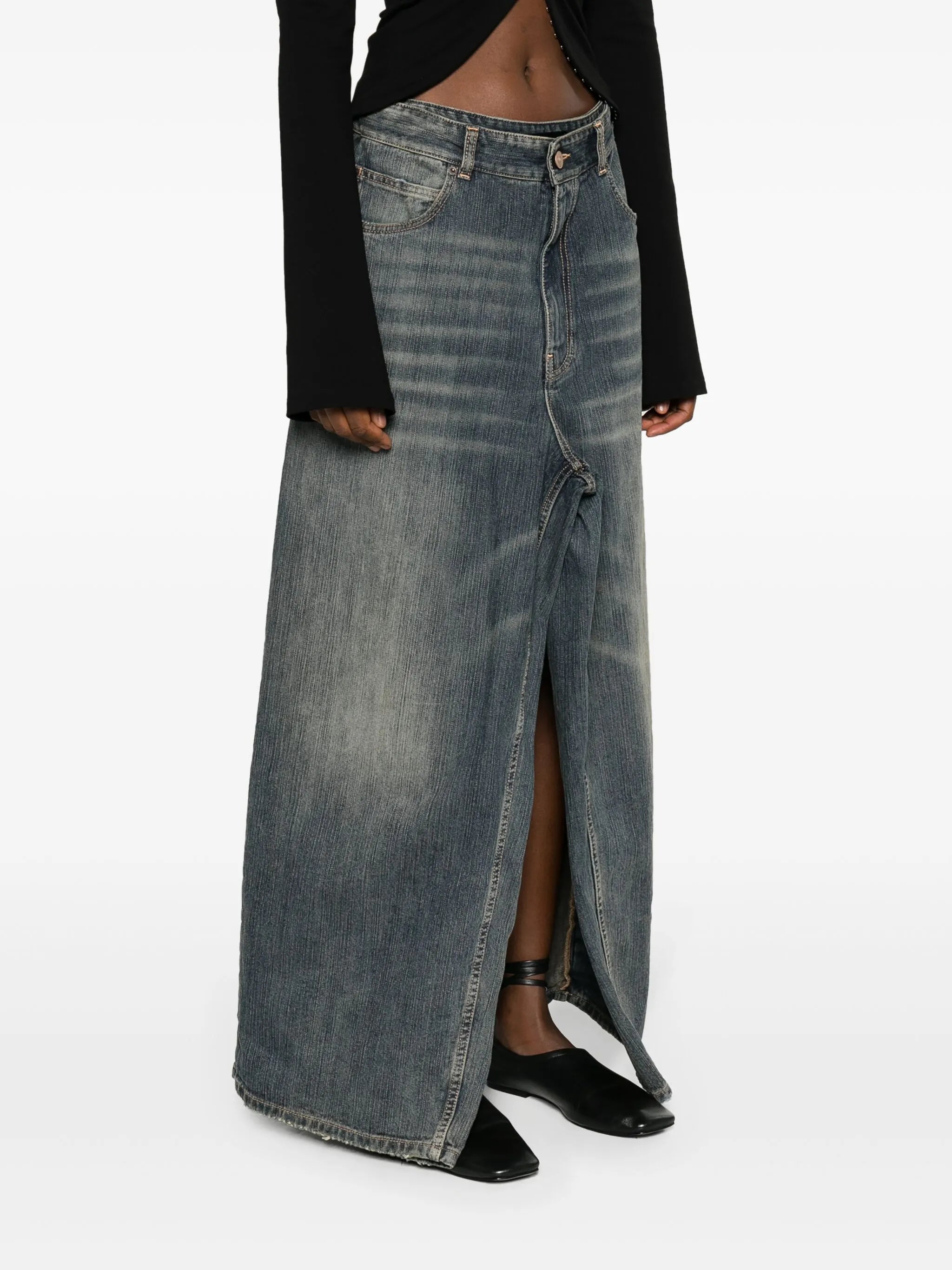 Apron high-rise denim skirt