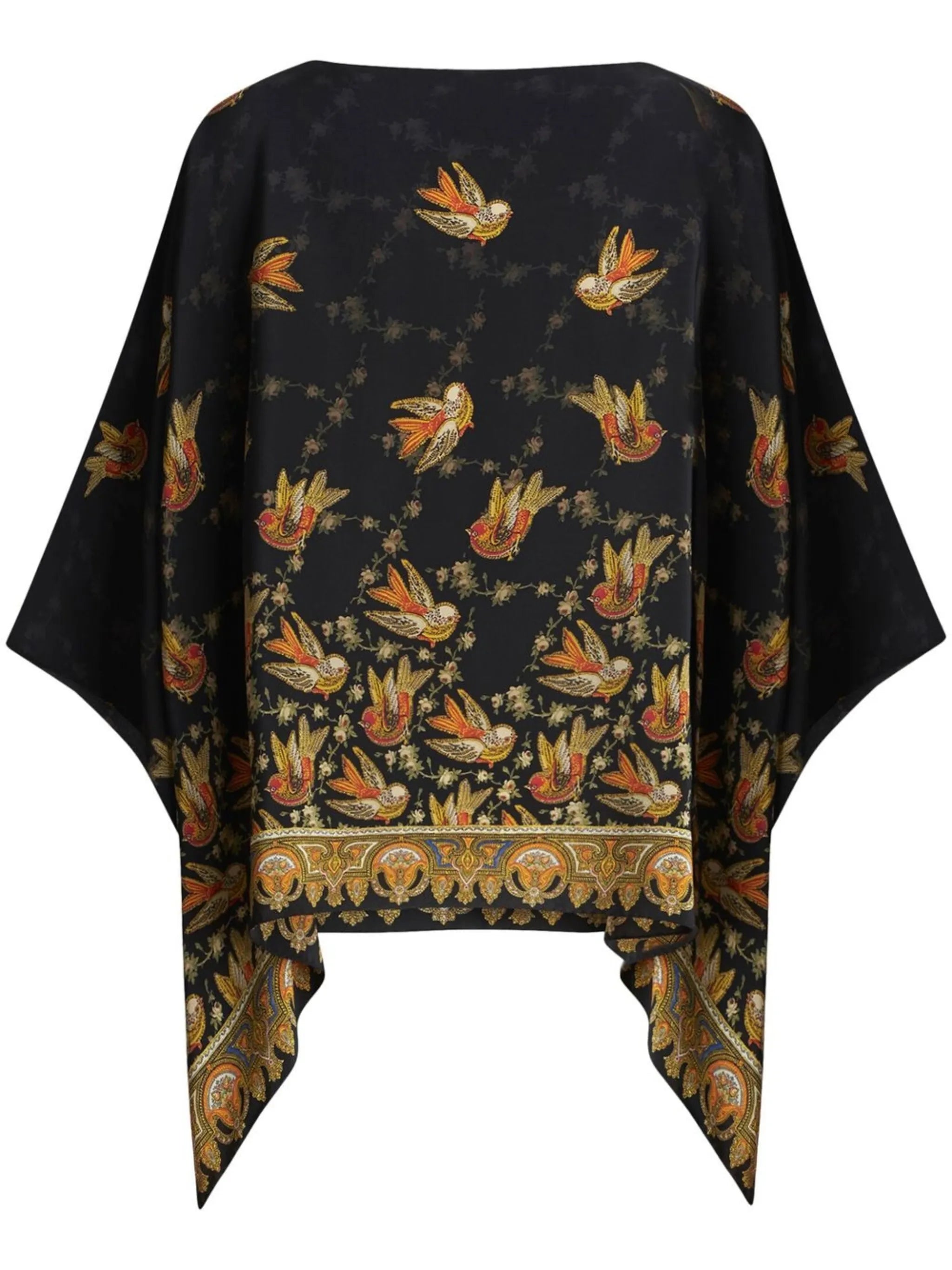 bird-print silk blouse