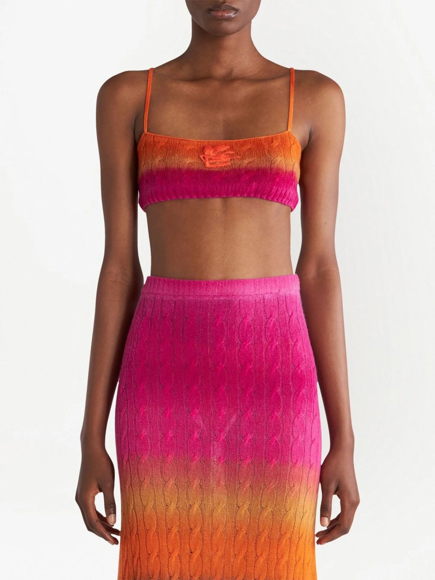 embroidered-logo cable-knit bralette