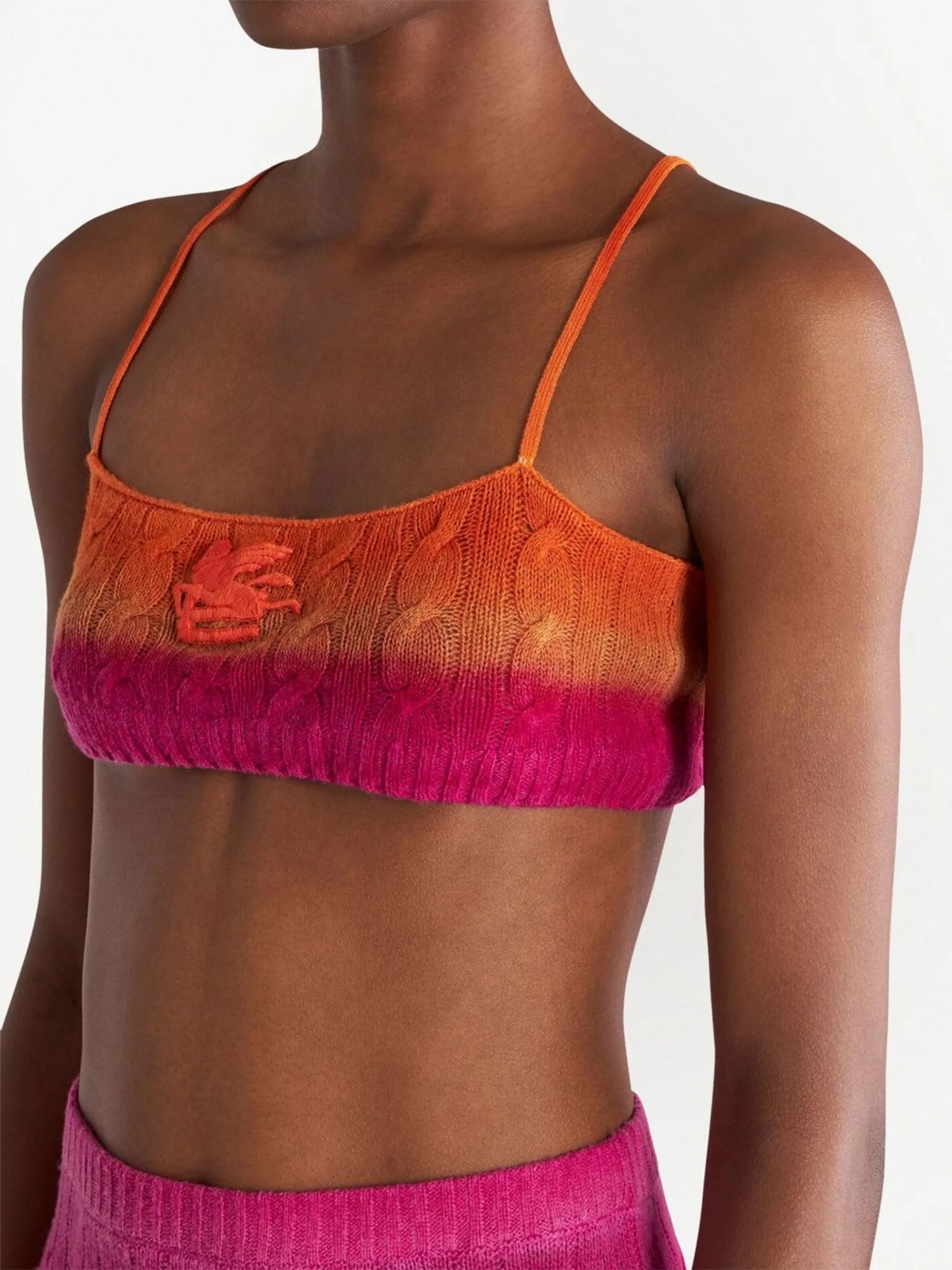 embroidered-logo cable-knit bralette