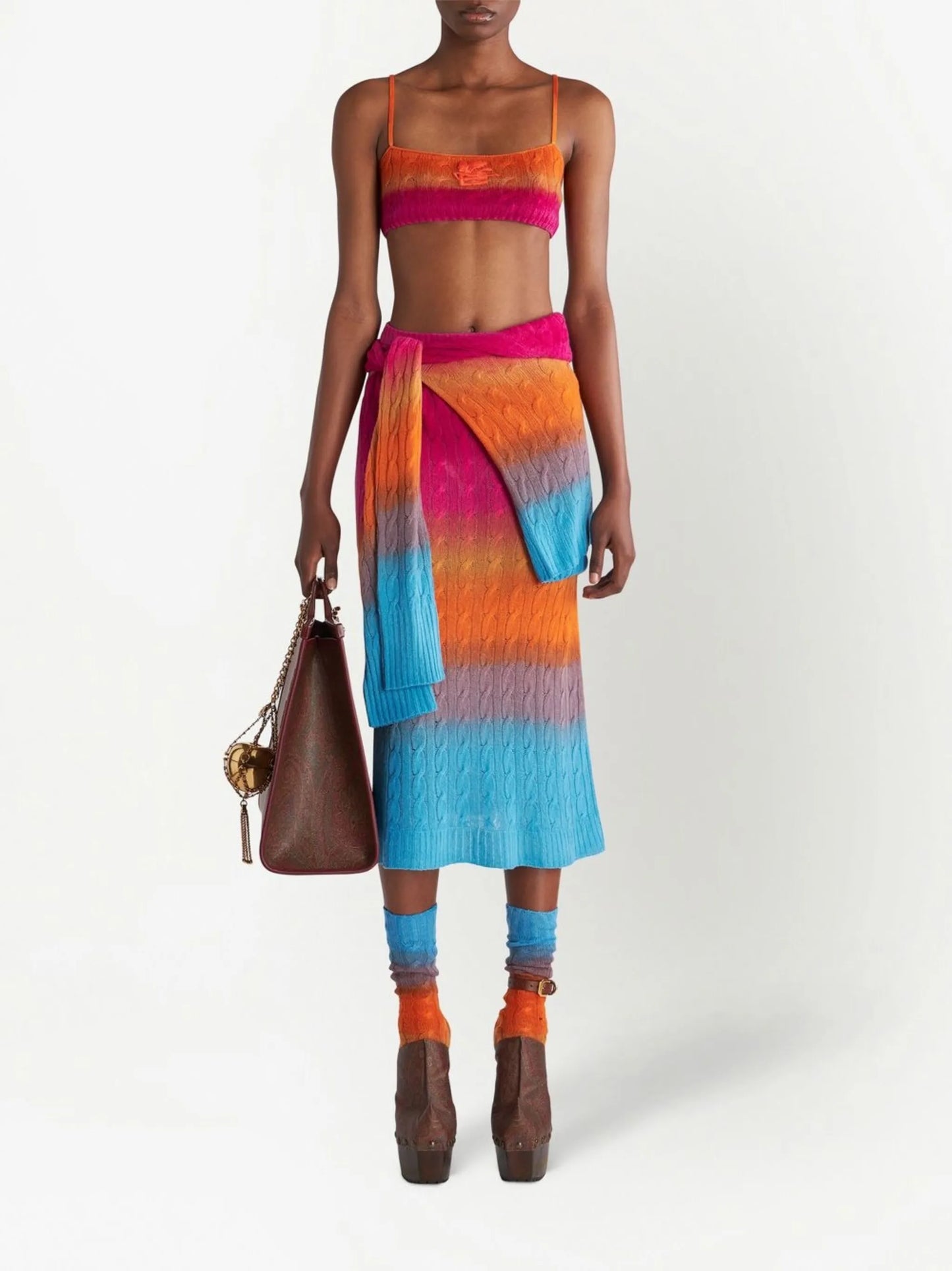 embroidered-logo cable-knit bralette