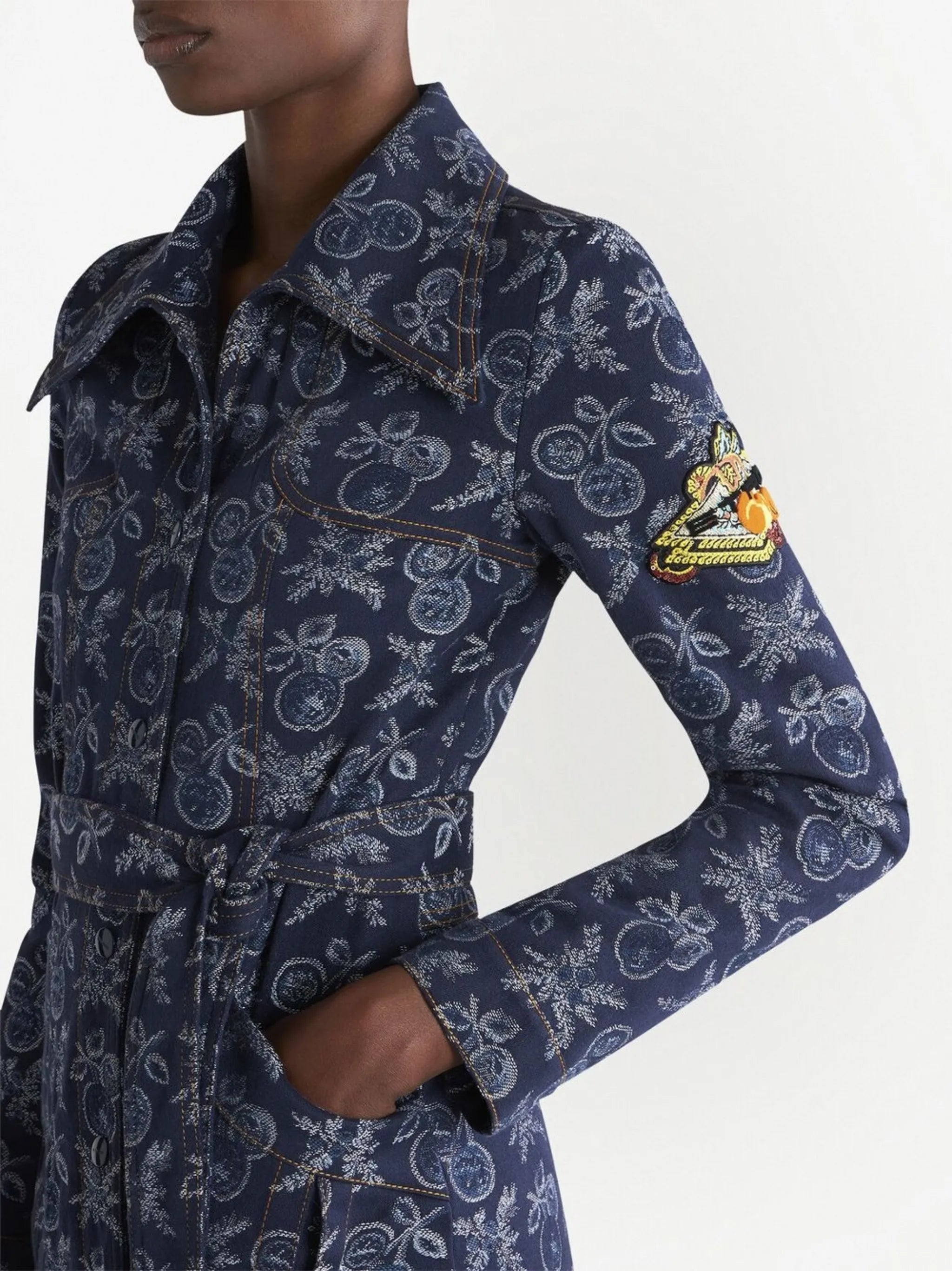 floral-jacquard belted dress