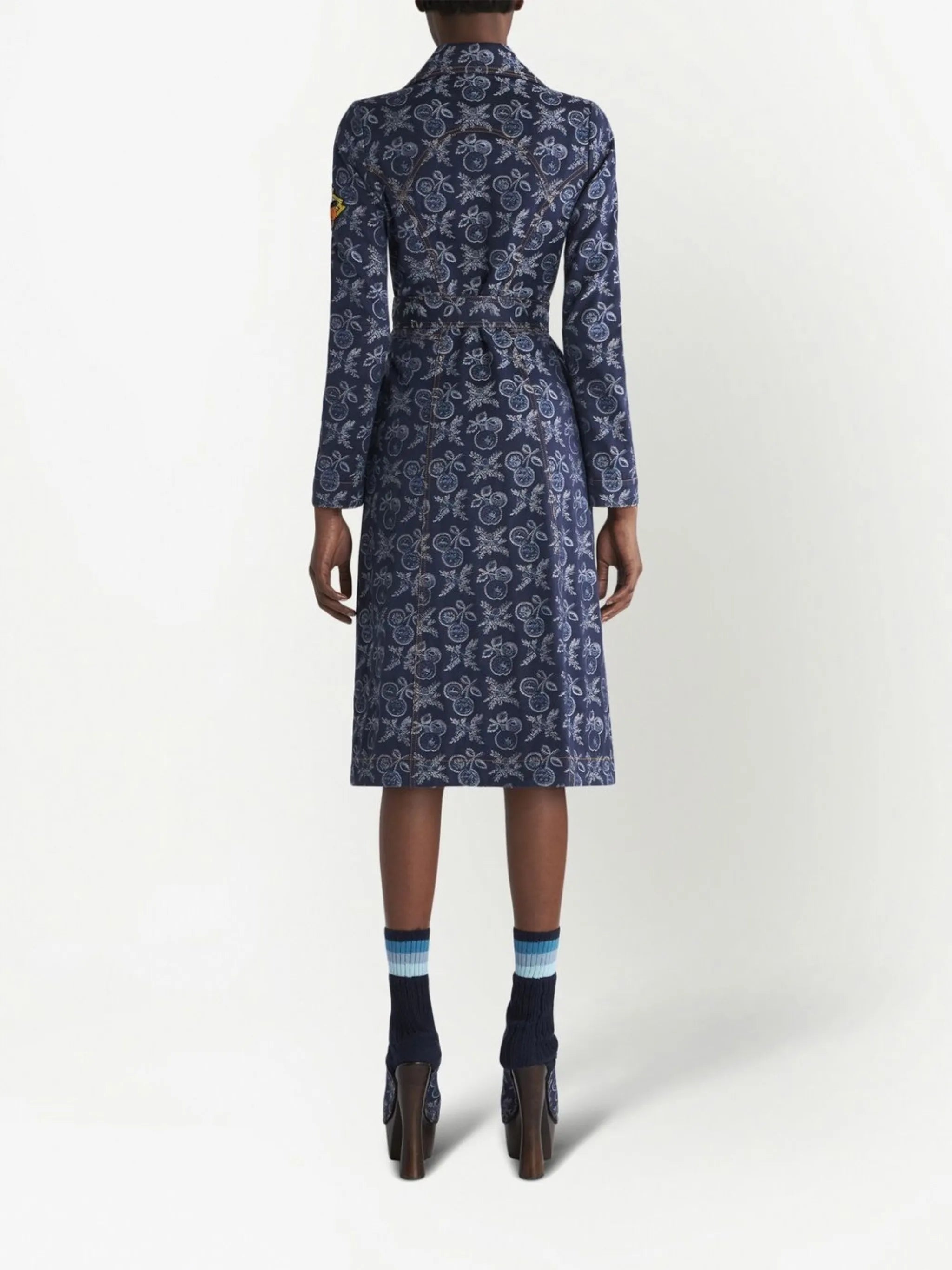floral-jacquard belted dress