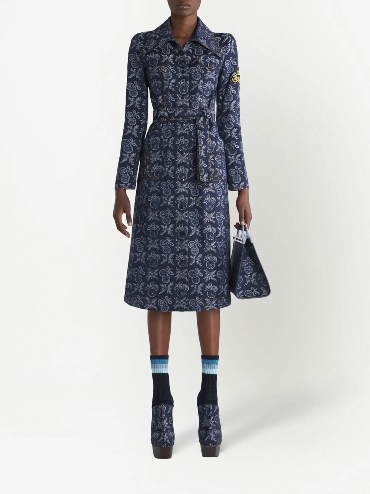 floral-jacquard belted dress