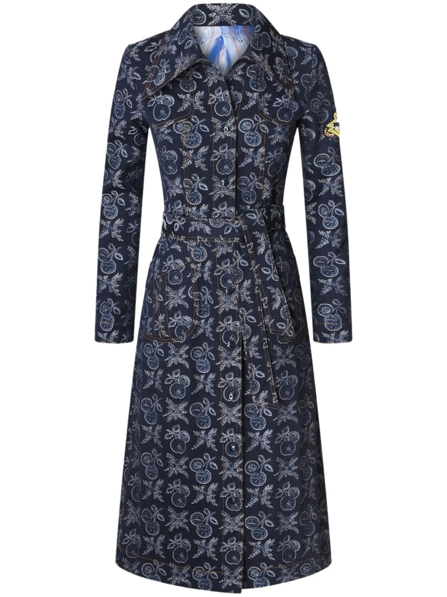 floral-jacquard belted dress