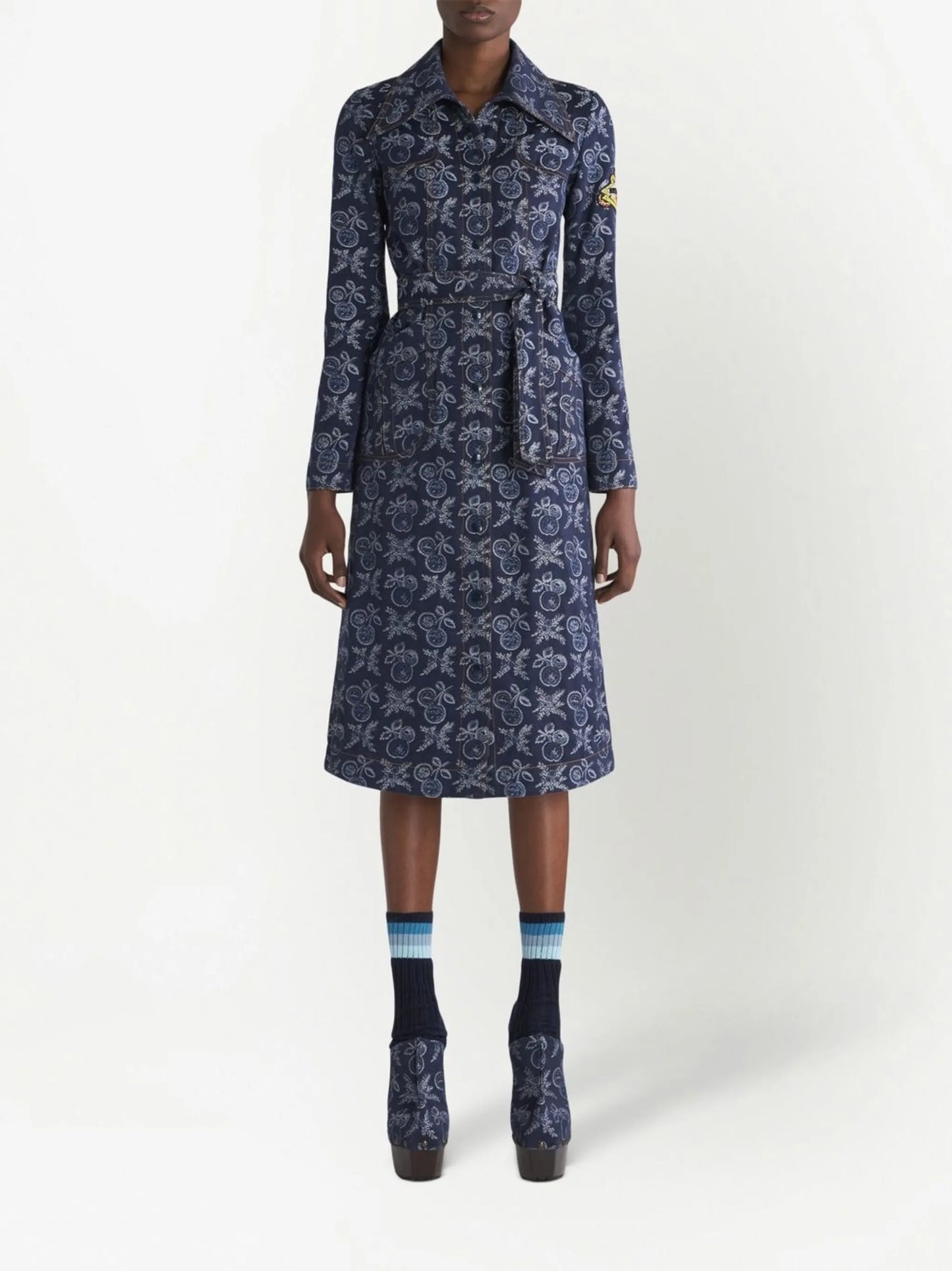 floral-jacquard belted dress