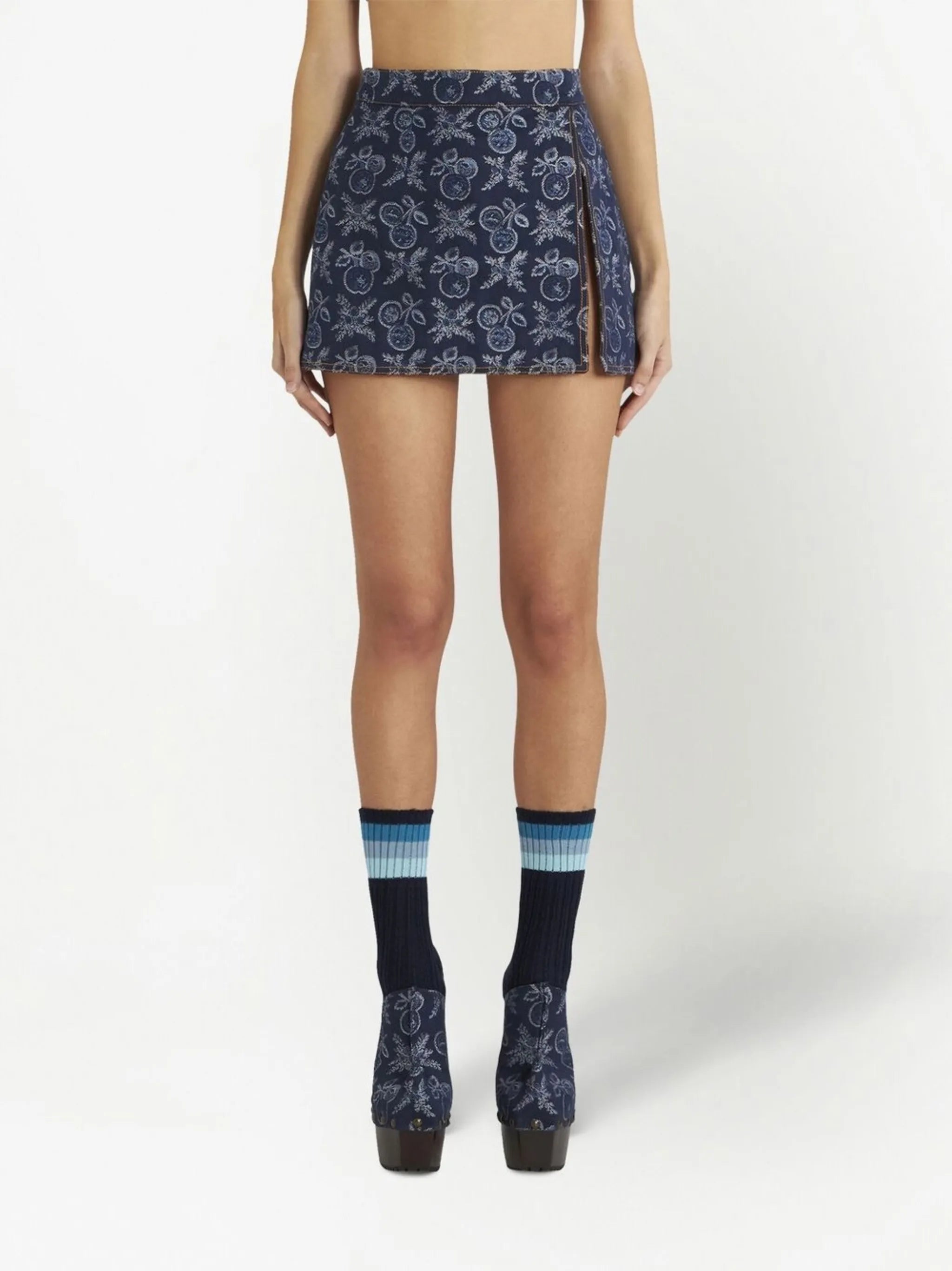 jacquard denim mini skirt