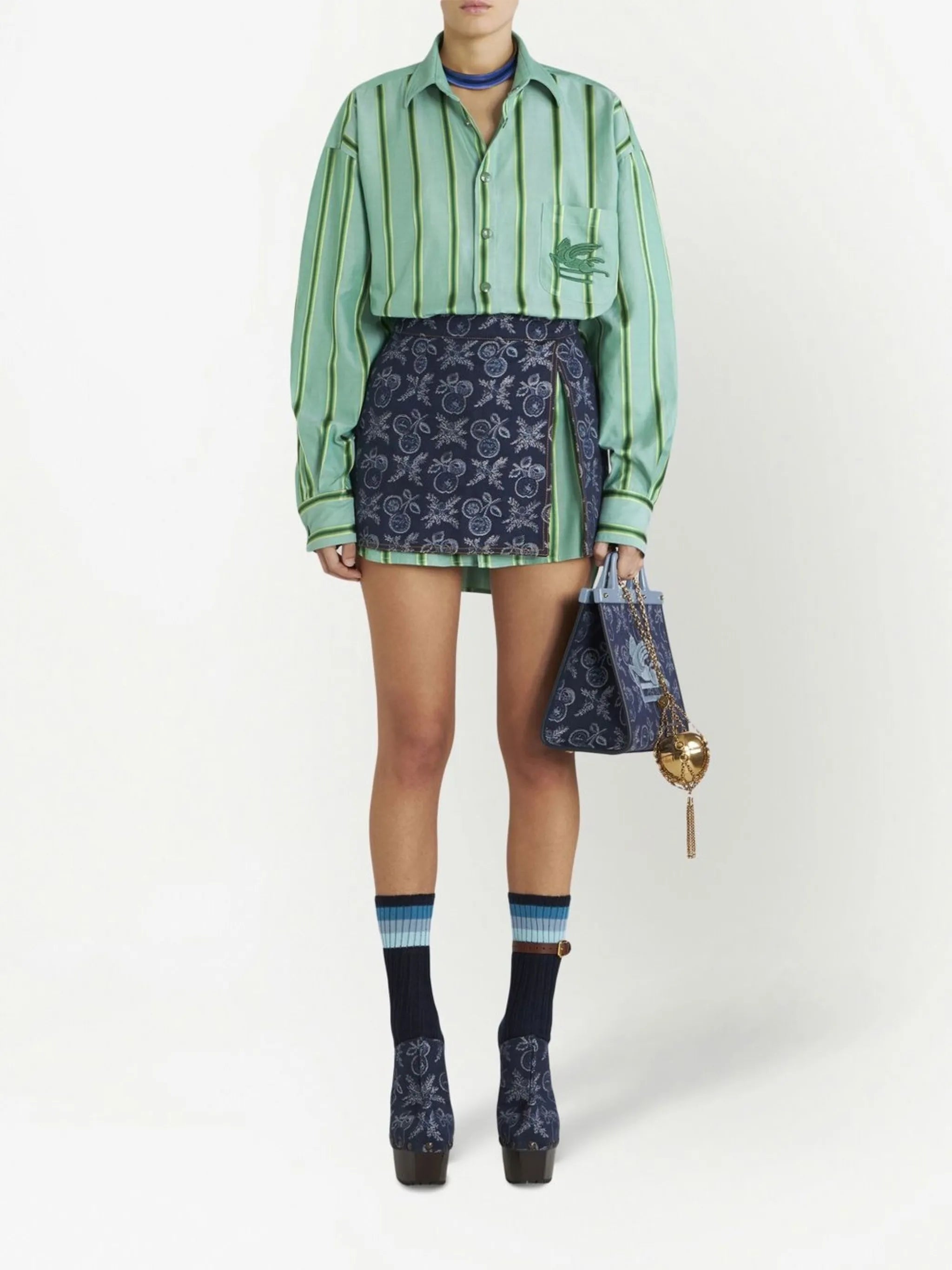 jacquard denim mini skirt