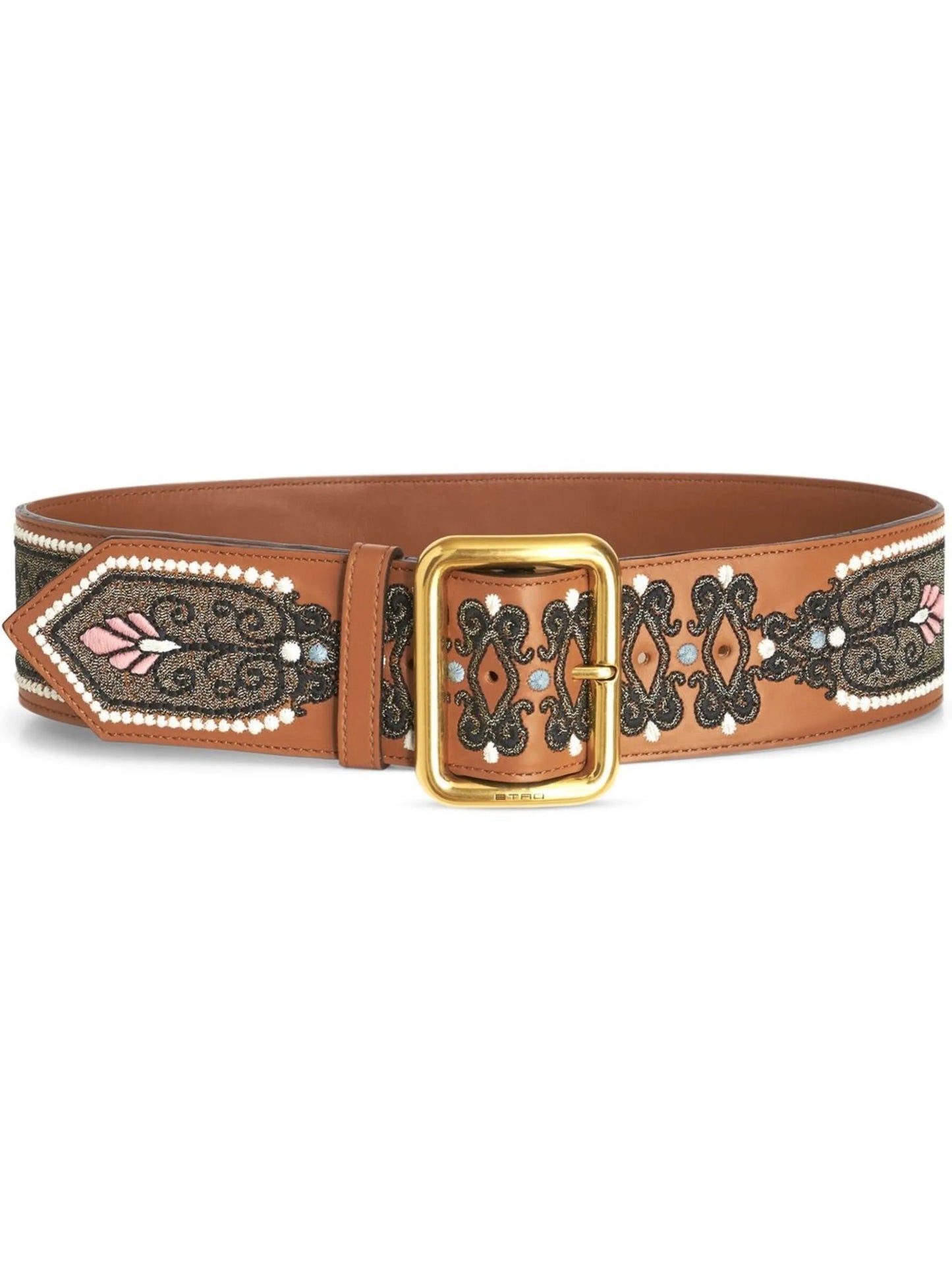 embroidered buckle-fastening belt