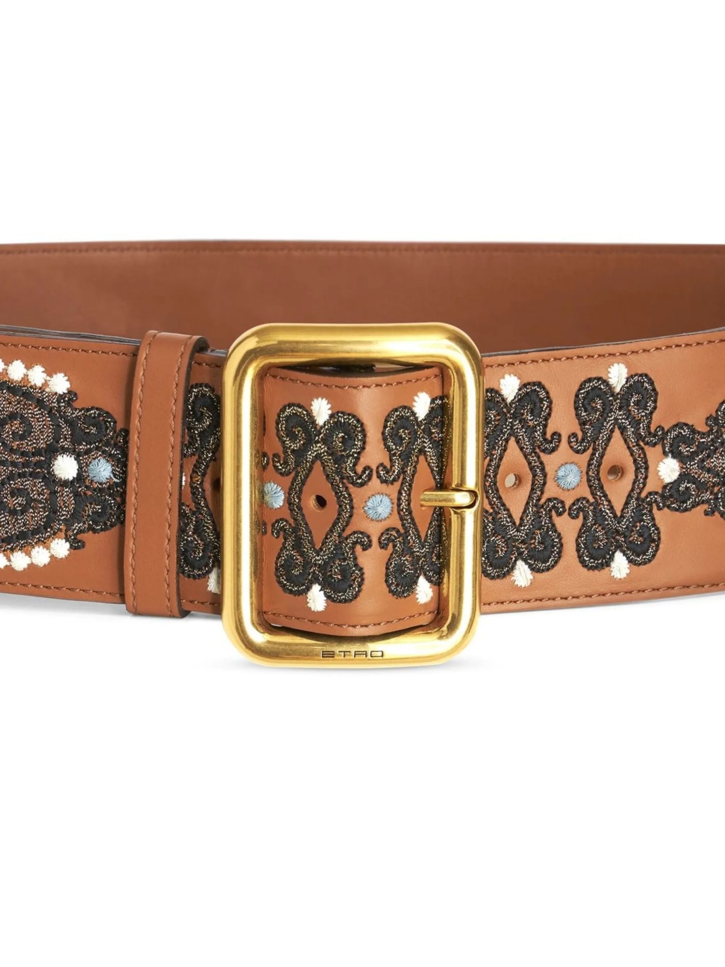 embroidered buckle-fastening belt