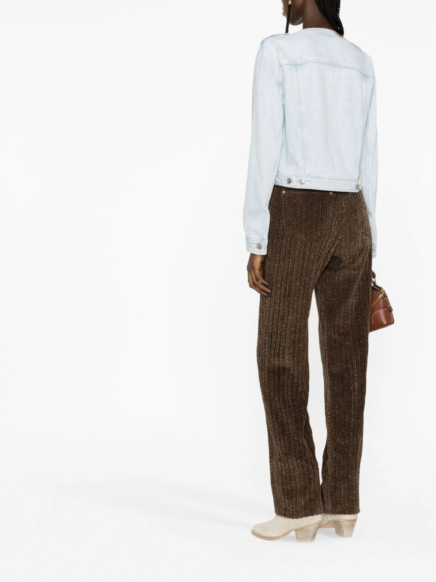 round-neck cropped denim jacket