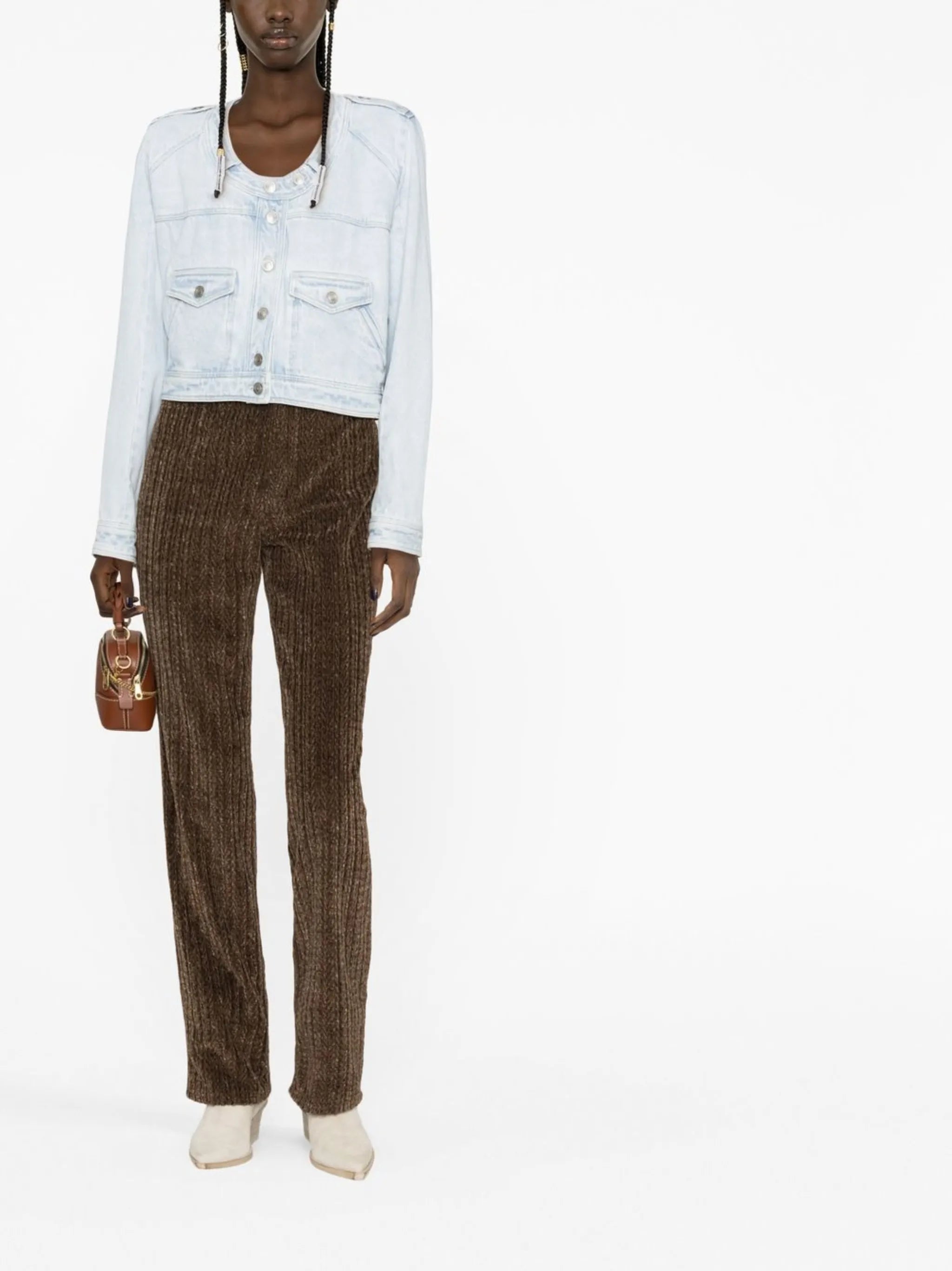round-neck cropped denim jacket