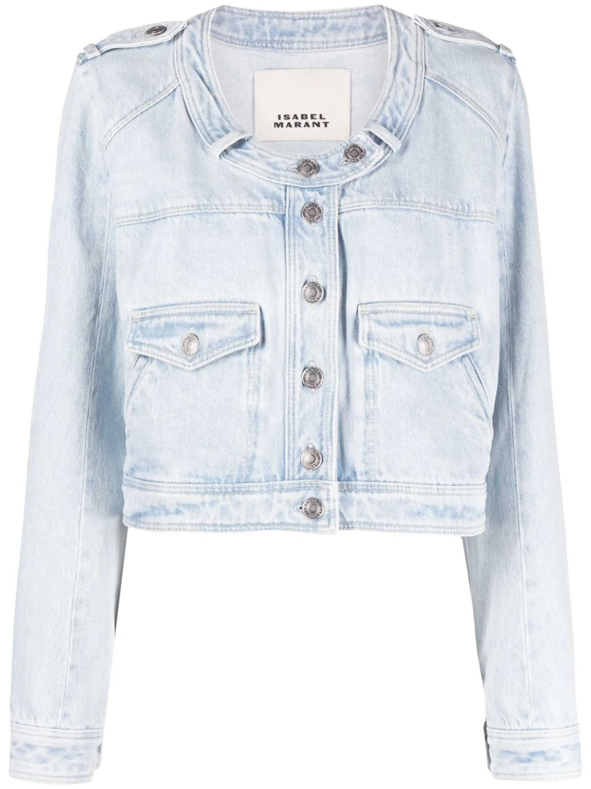 round-neck cropped denim jacket