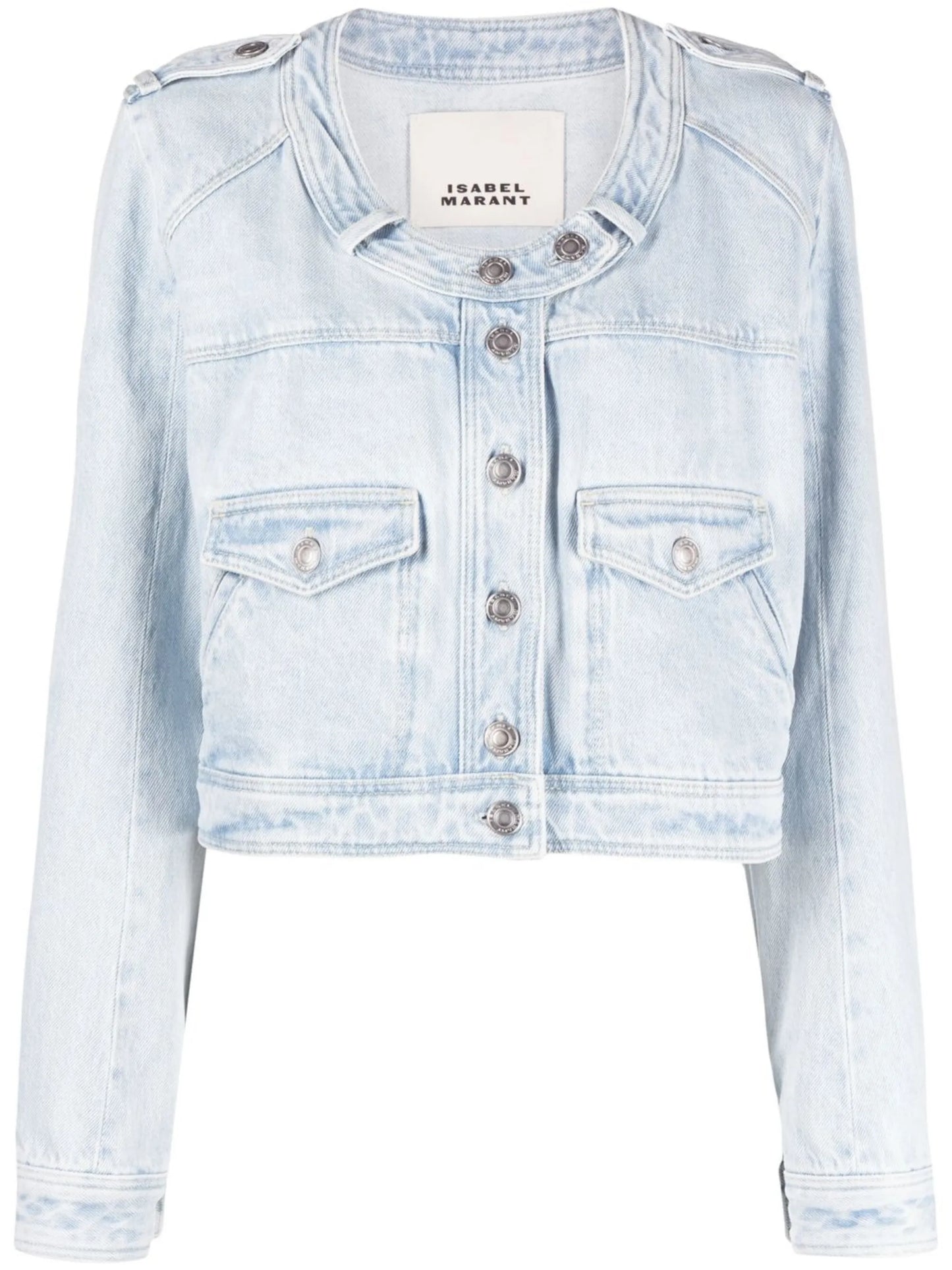round-neck cropped denim jacket
