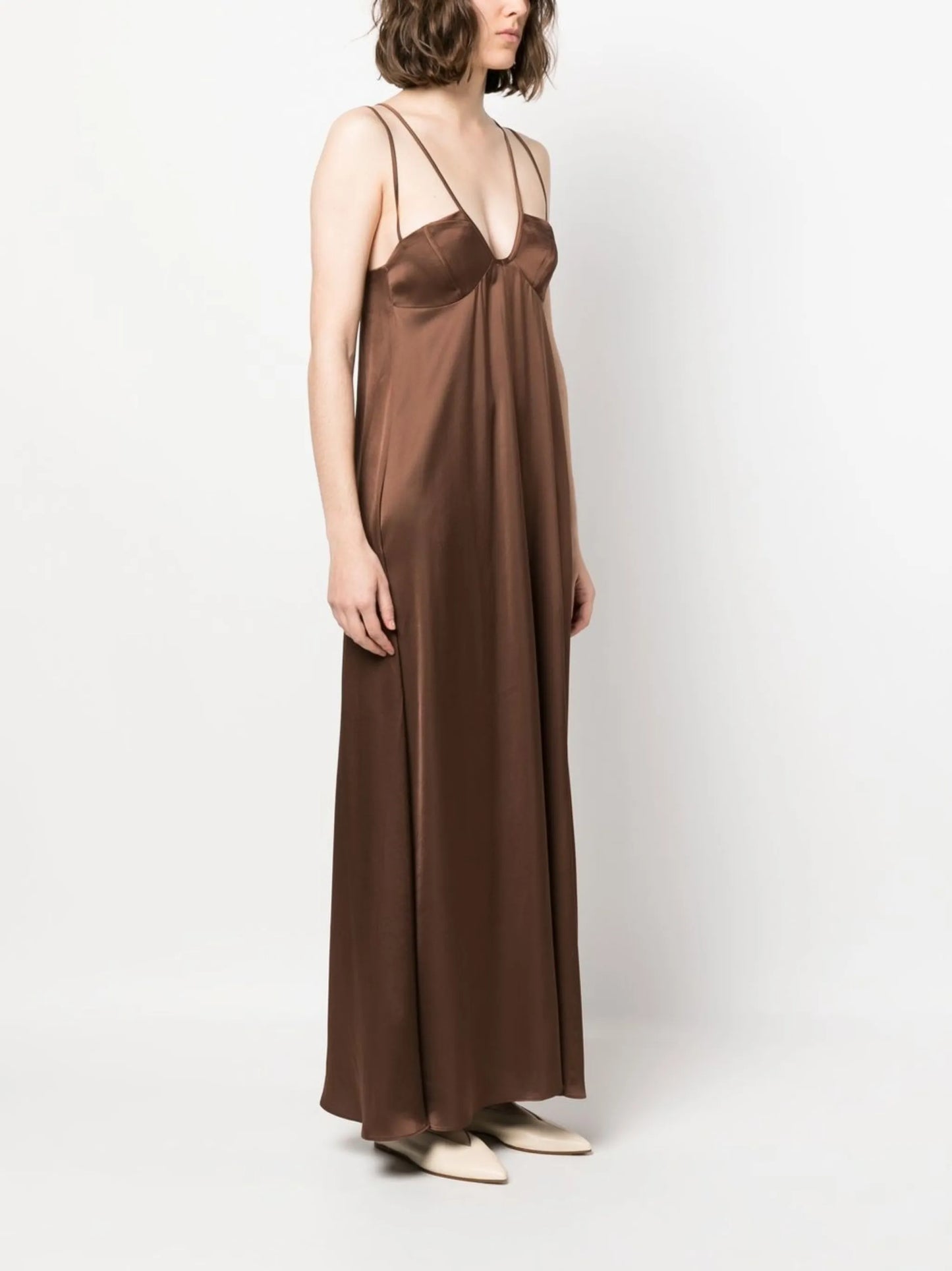 U-neck satin maxi dress