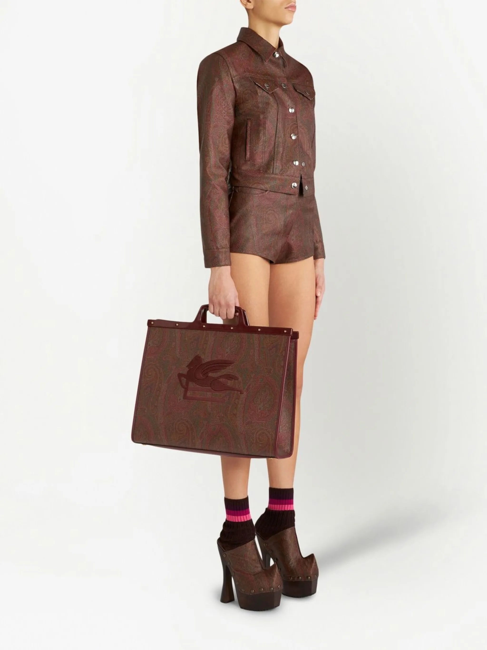 paisley-print embroidered tote bag