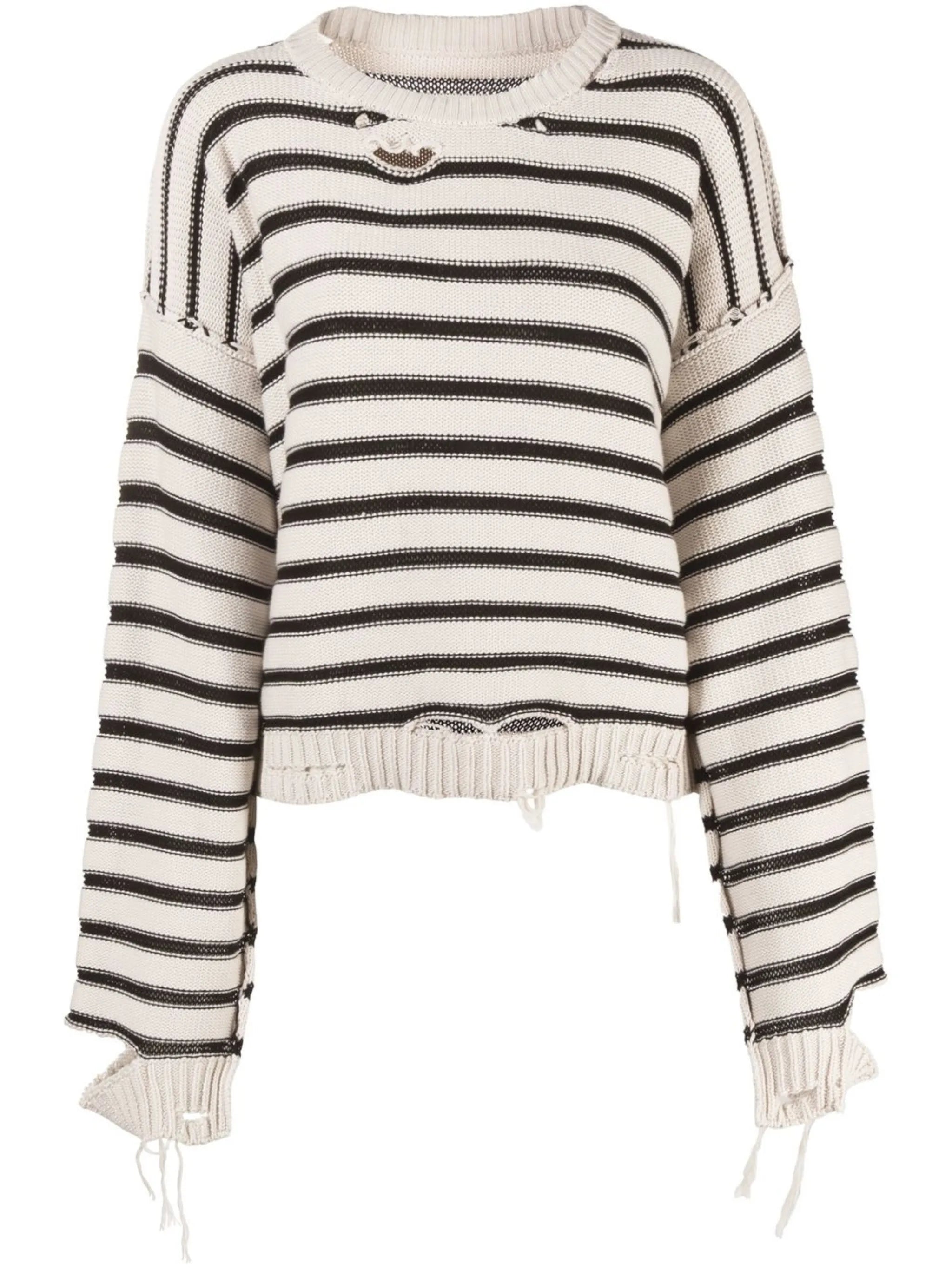 distressed horizontal-stripe jumper