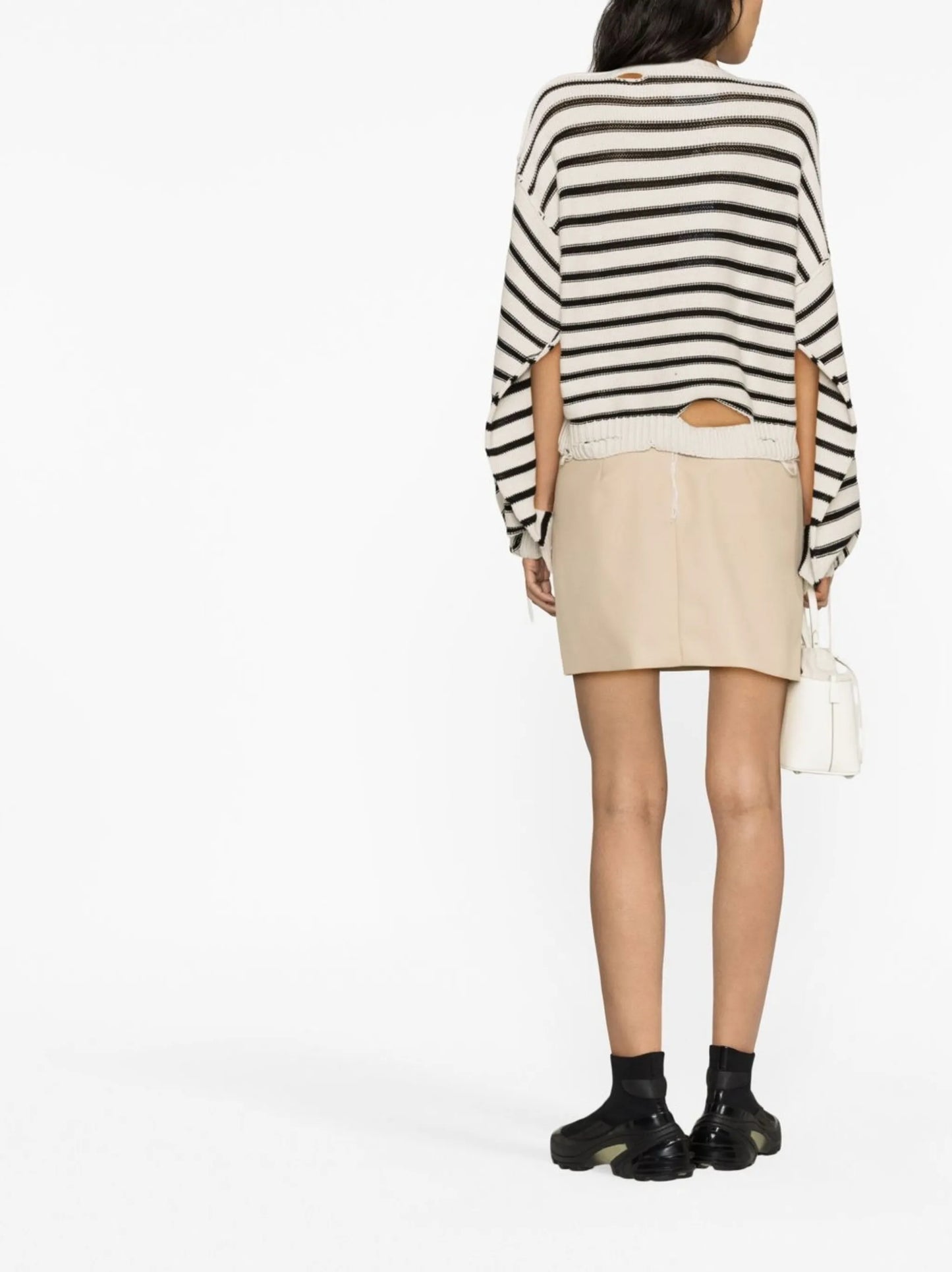 distressed horizontal-stripe jumper