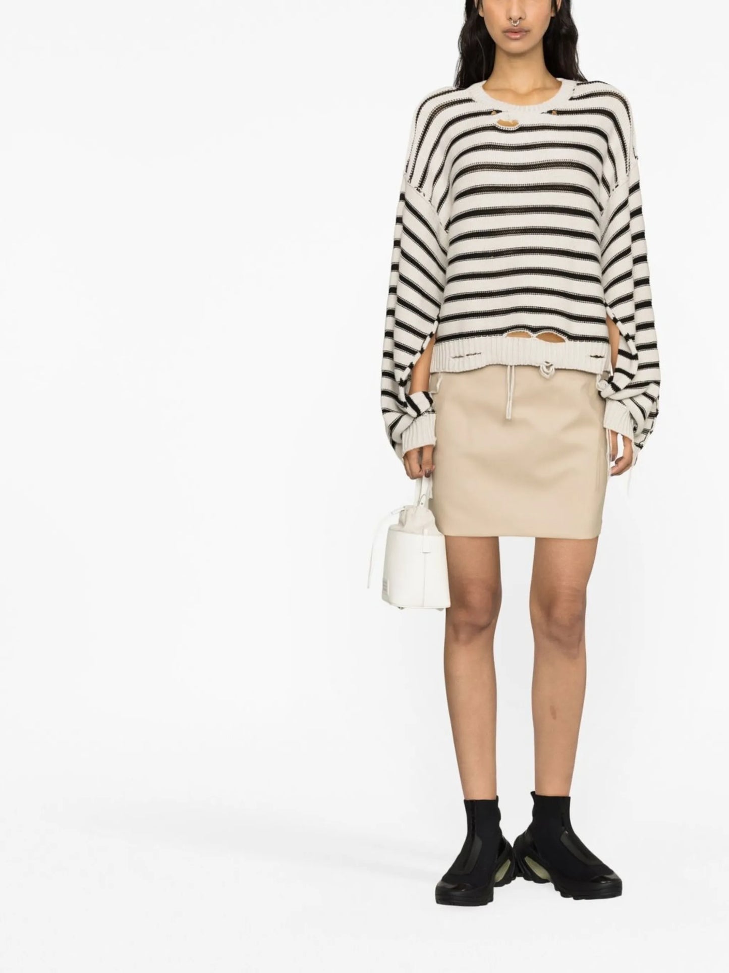 distressed horizontal-stripe jumper