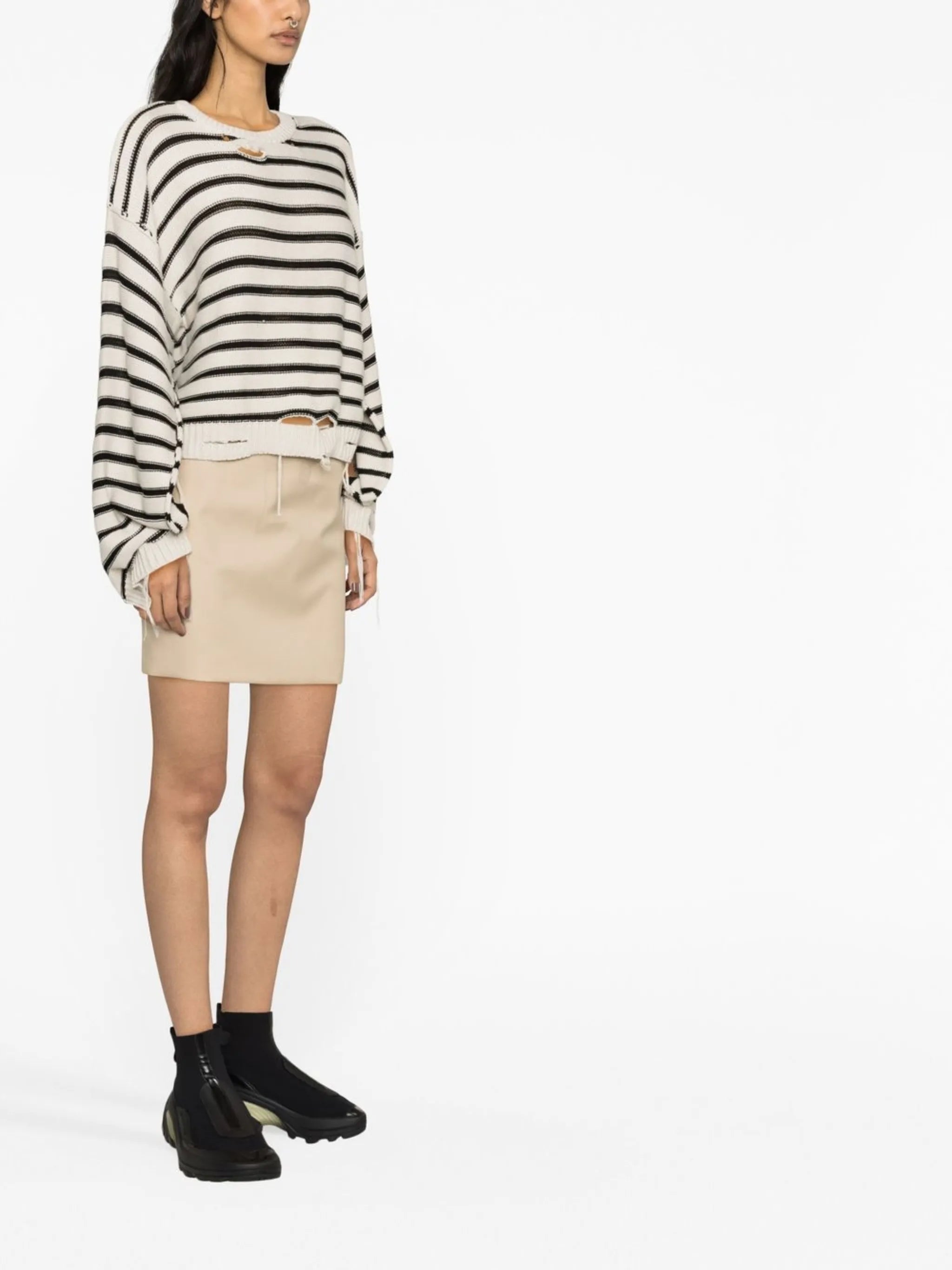 distressed horizontal-stripe jumper