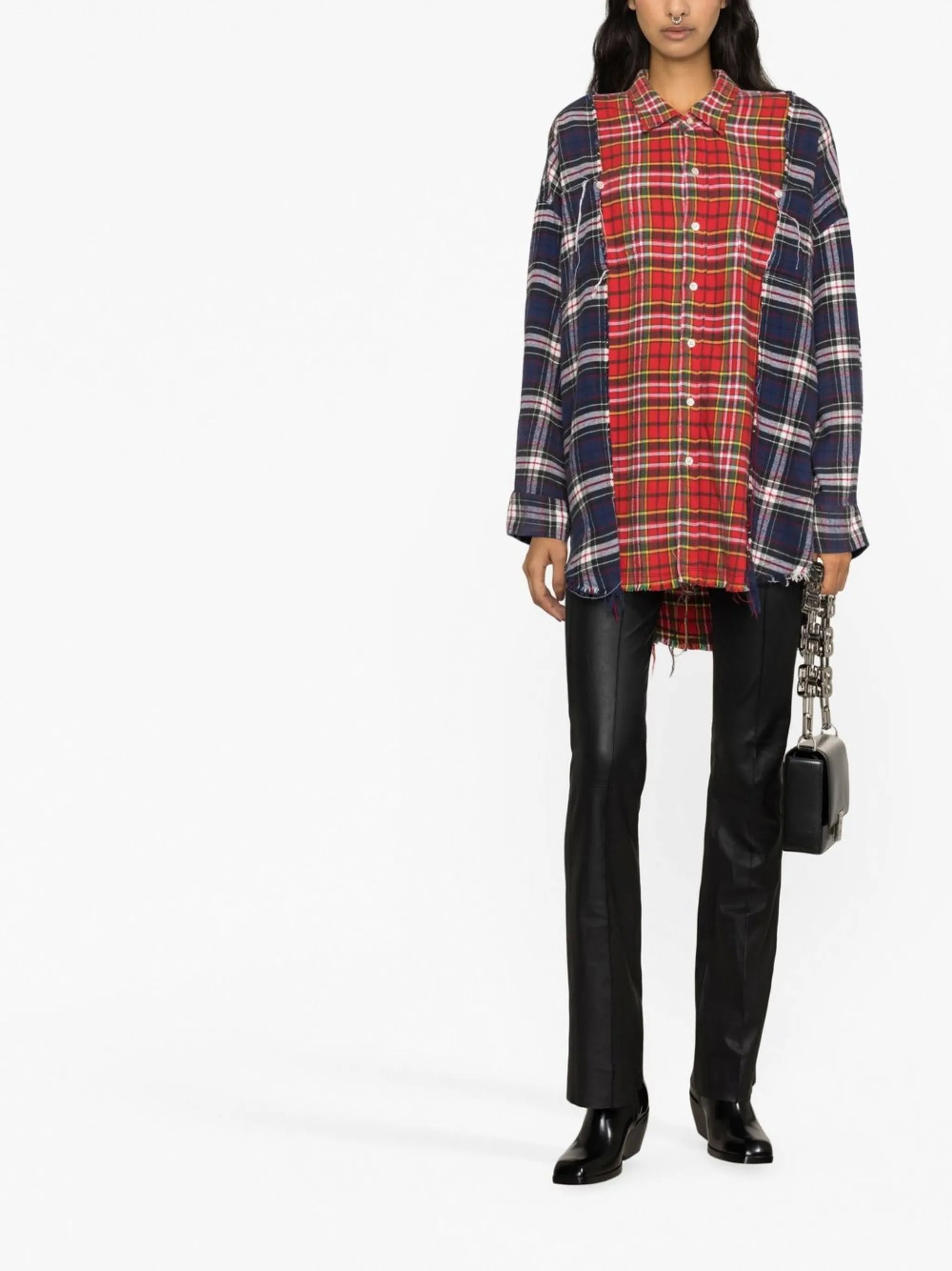 plaid-check raw-cut shirt