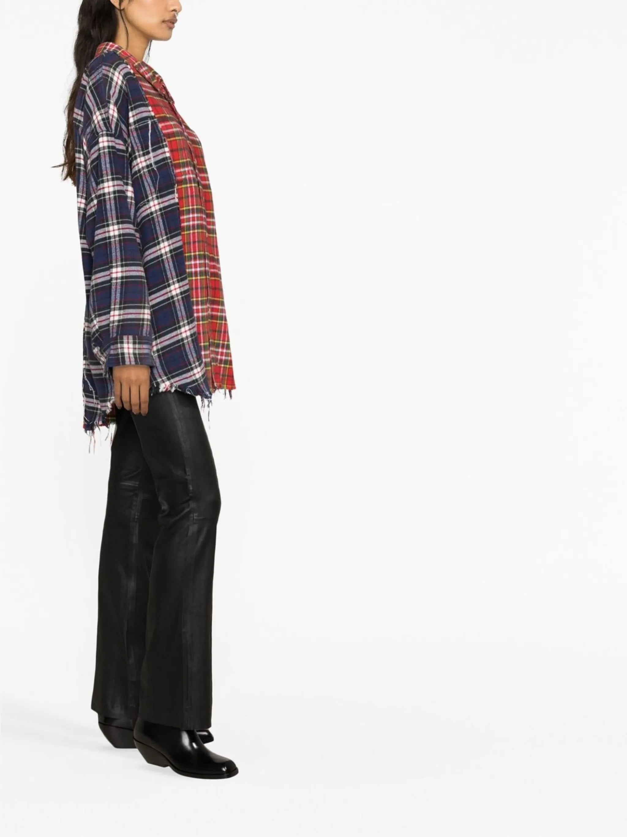plaid-check raw-cut shirt