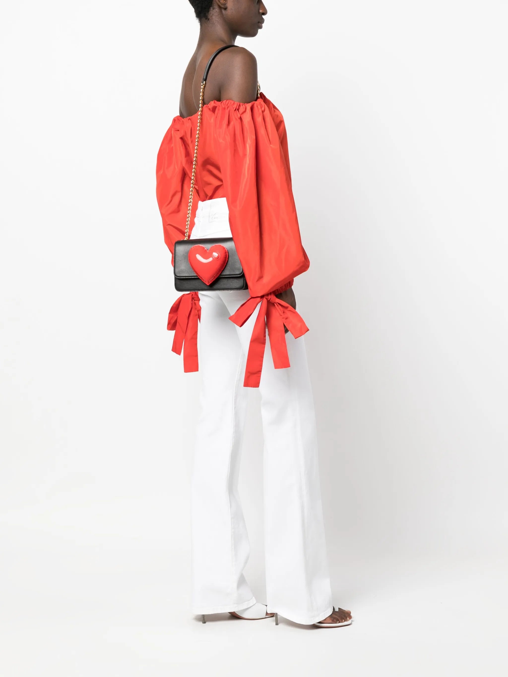 inflatable heart detail leather shoulder bag