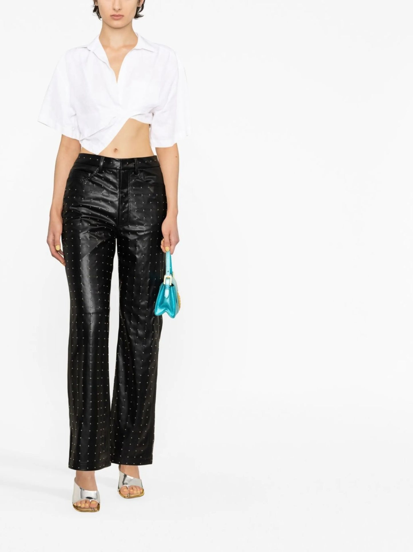 studded faux-leather trousers