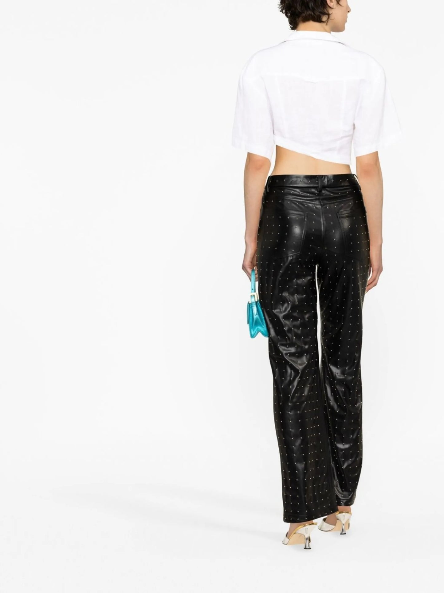 studded faux-leather trousers