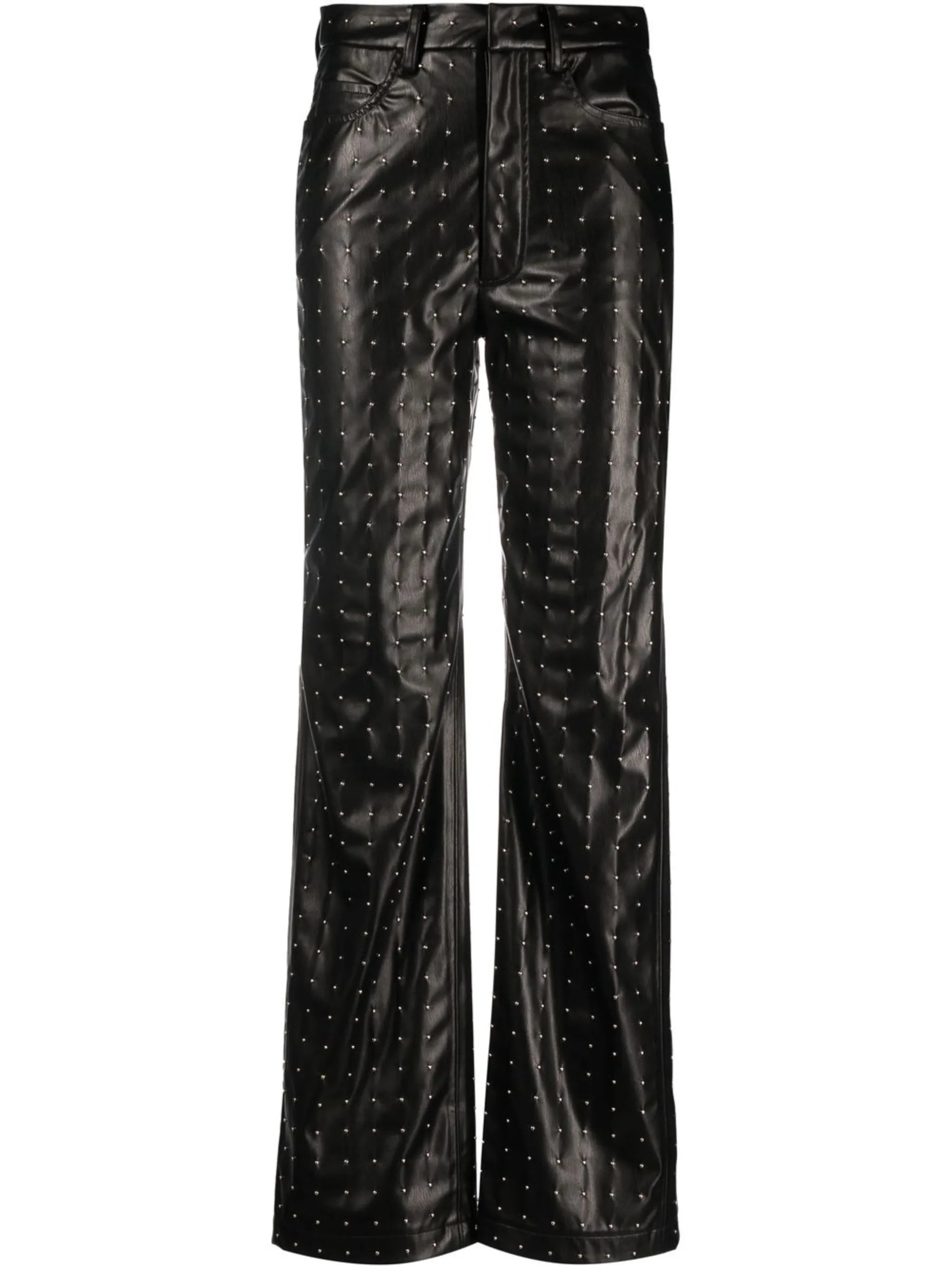 studded faux-leather trousers