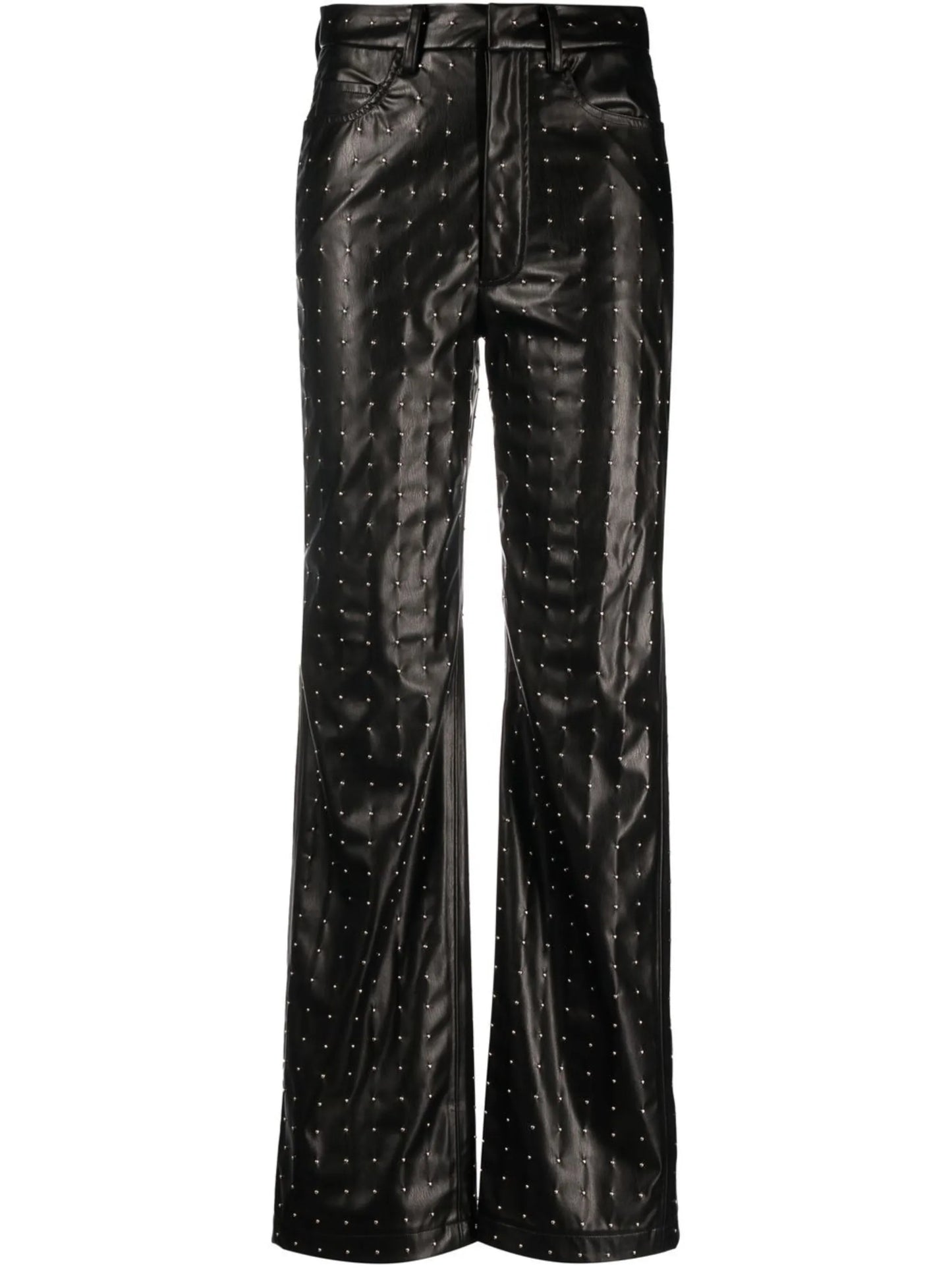 studded faux-leather trousers