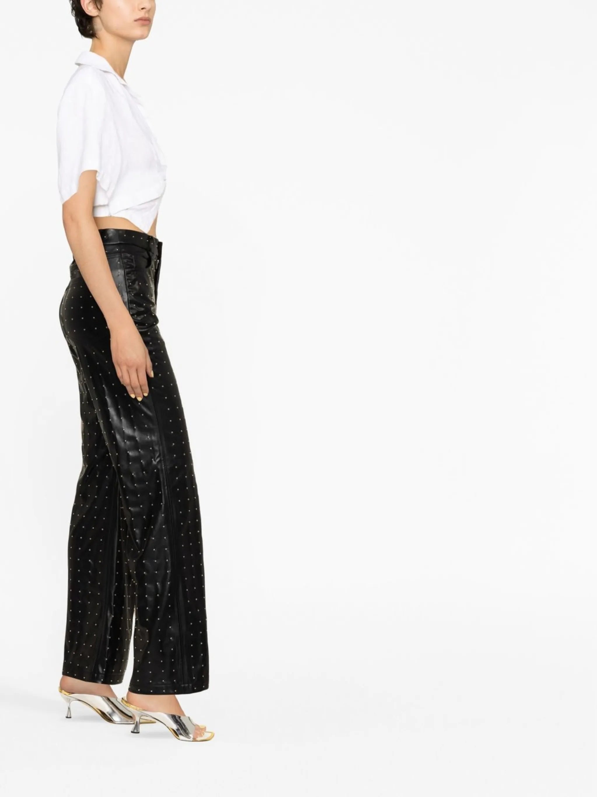 studded faux-leather trousers