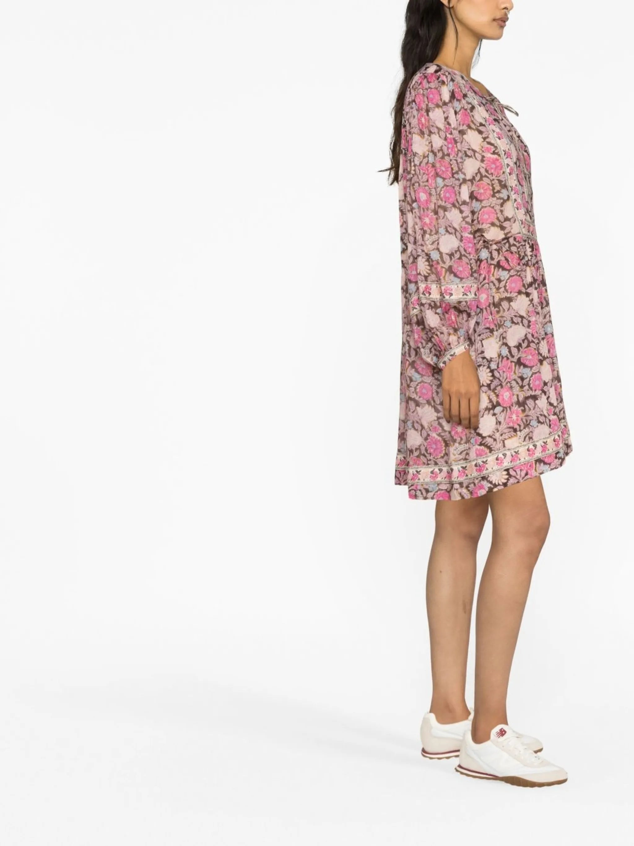 floral-print long-sleeve mini dress