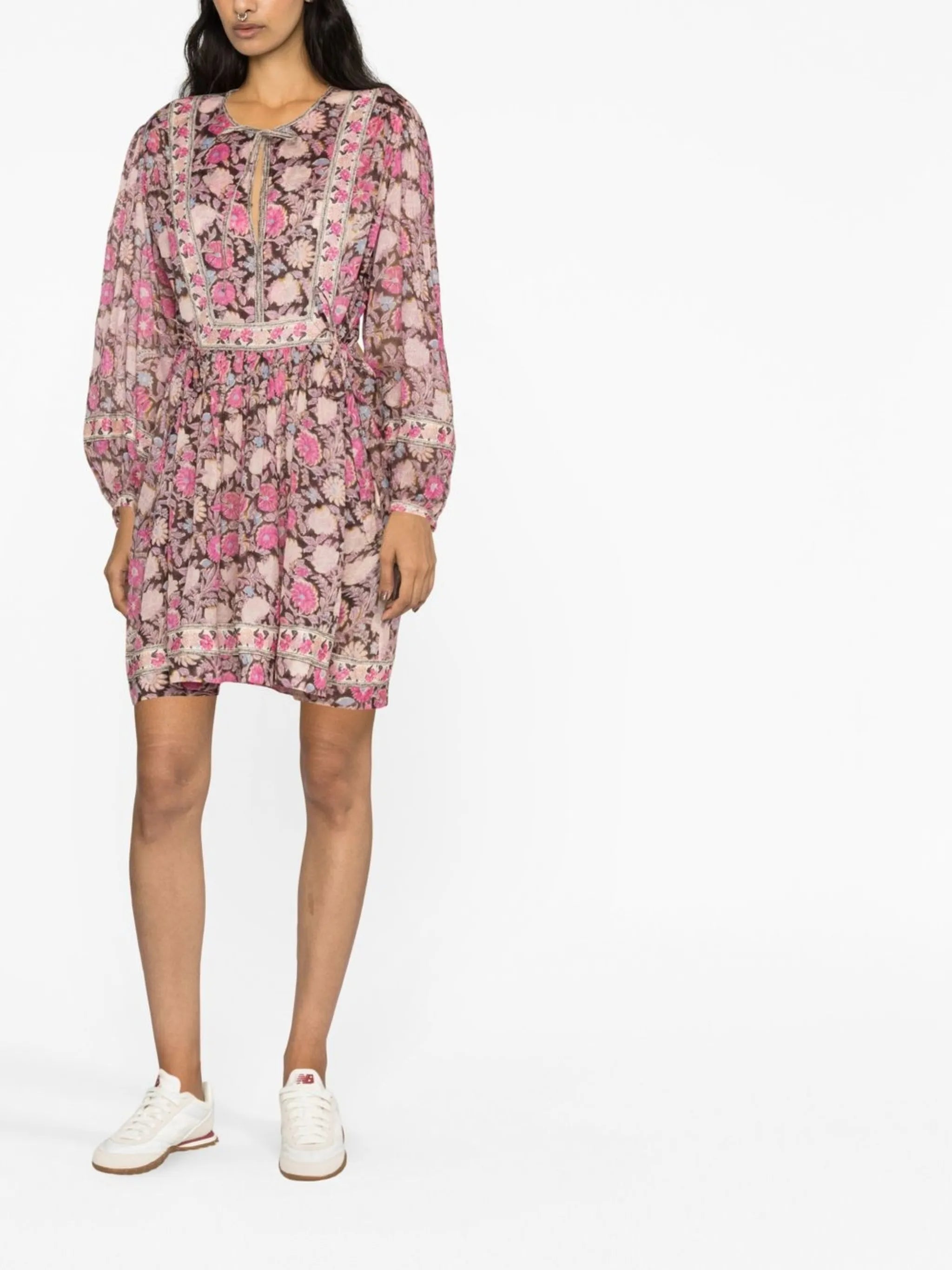 floral-print long-sleeve mini dress