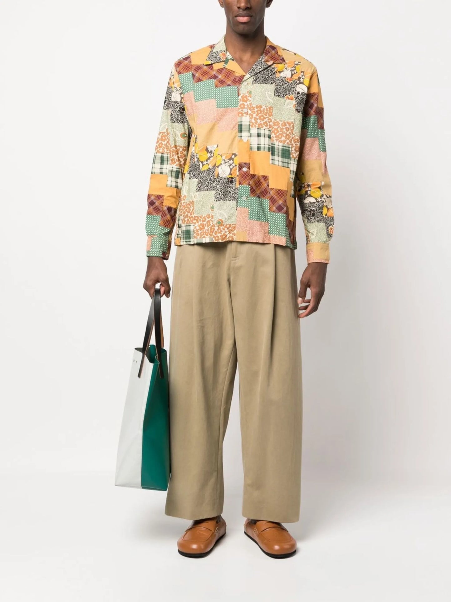 patchwork long-sleeve shirt