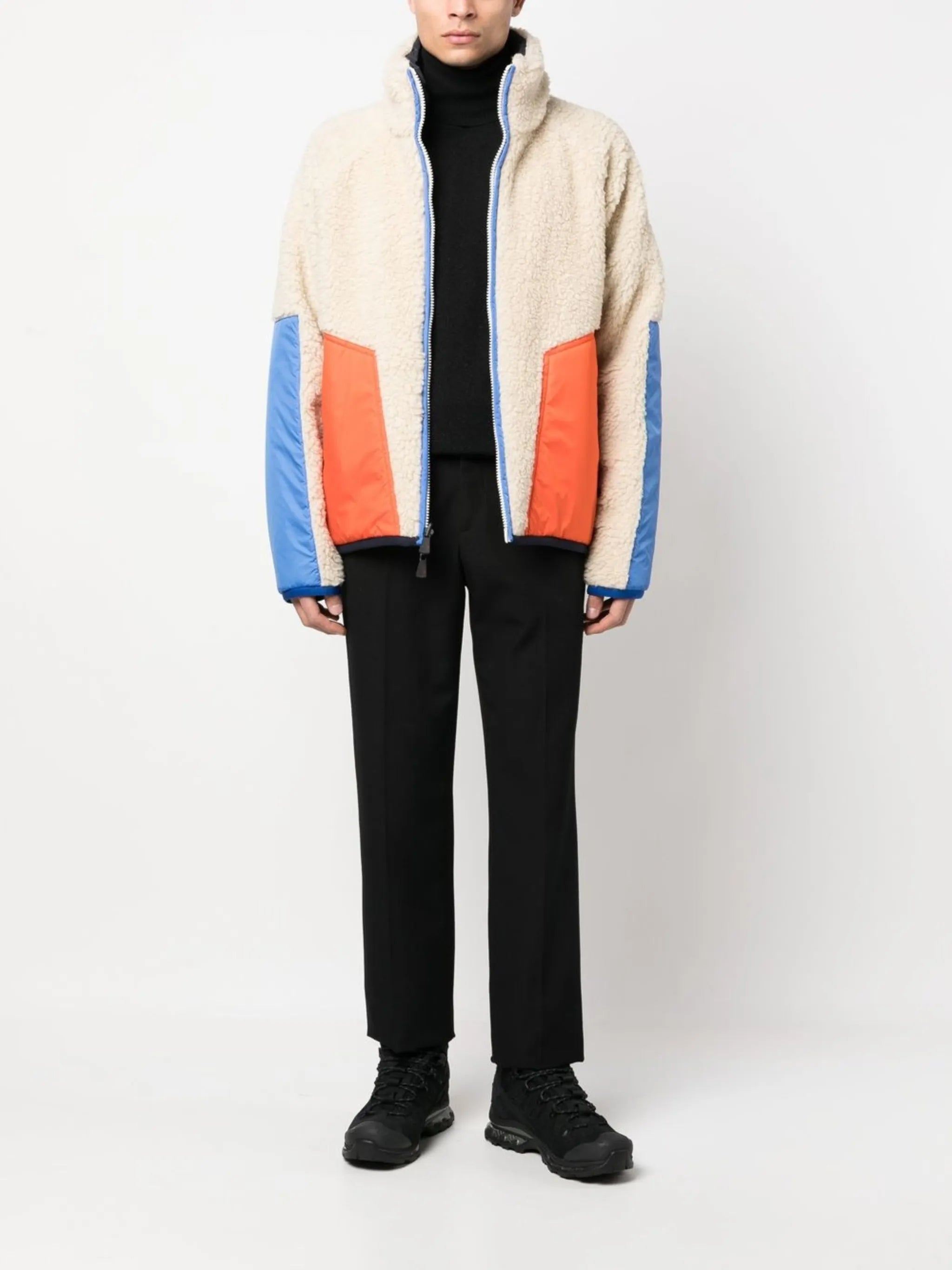 panelled zip-up fleece jacket
