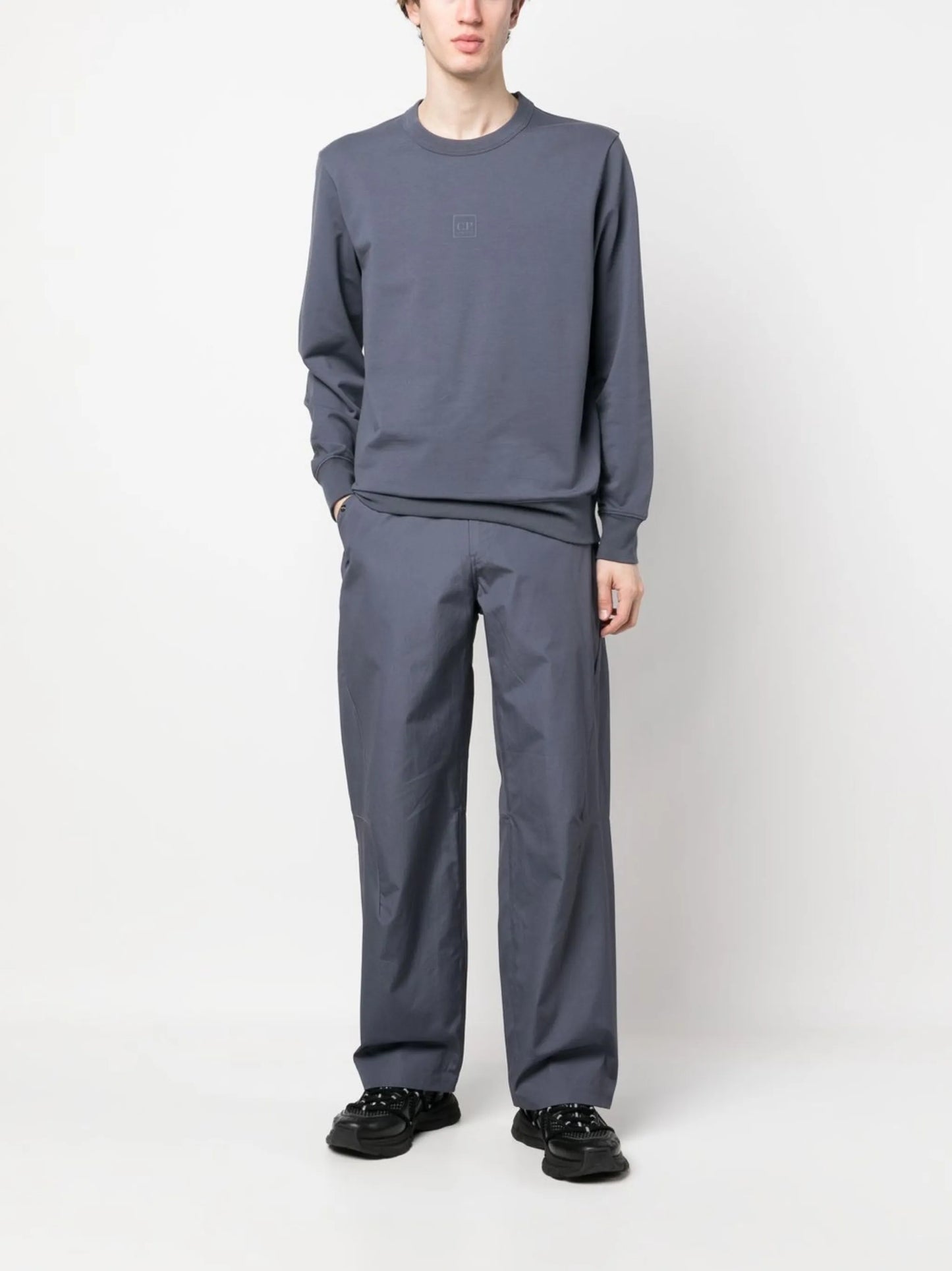 logo-print buckled straight trousers