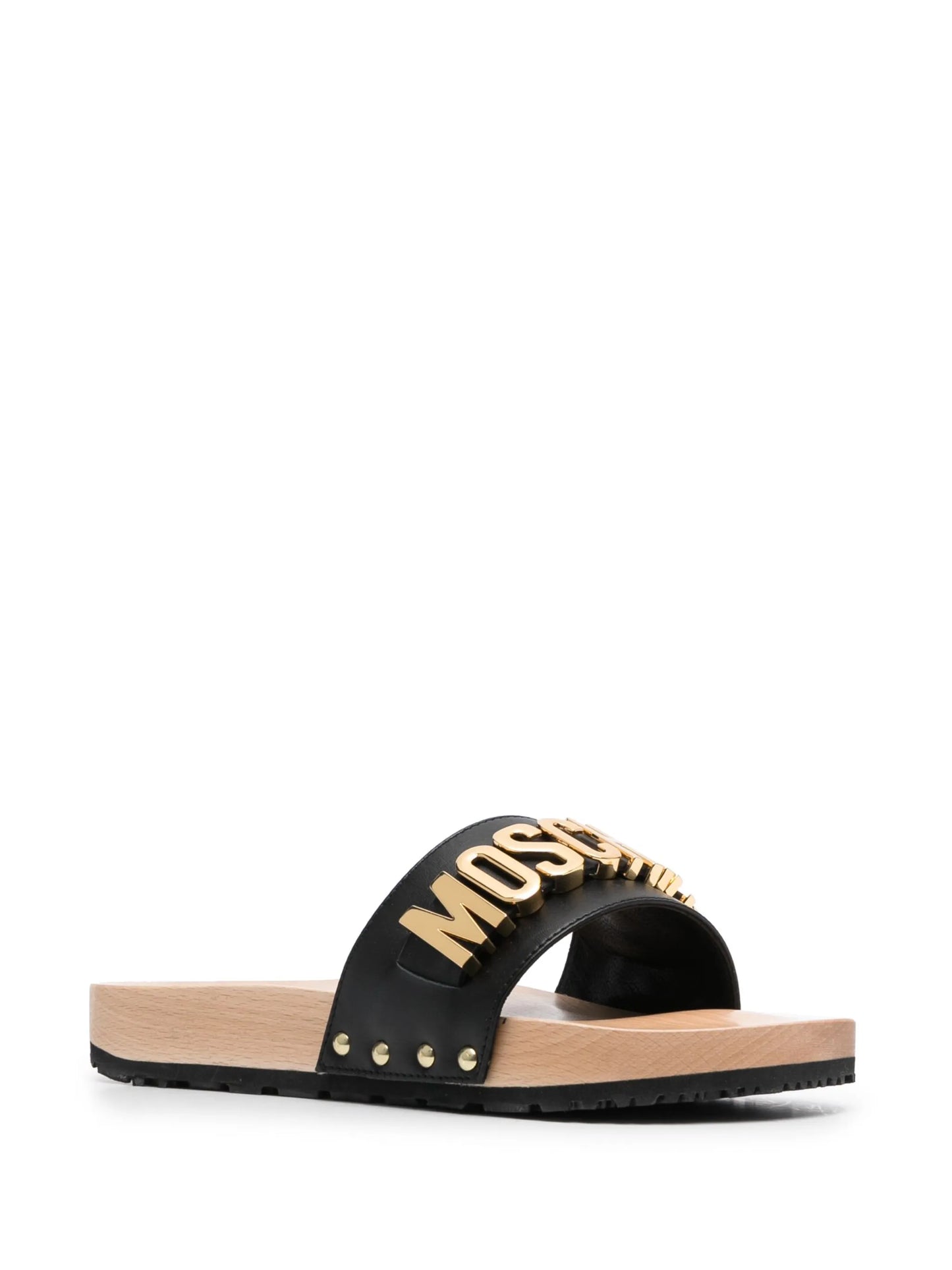 logo-lettering leather slides