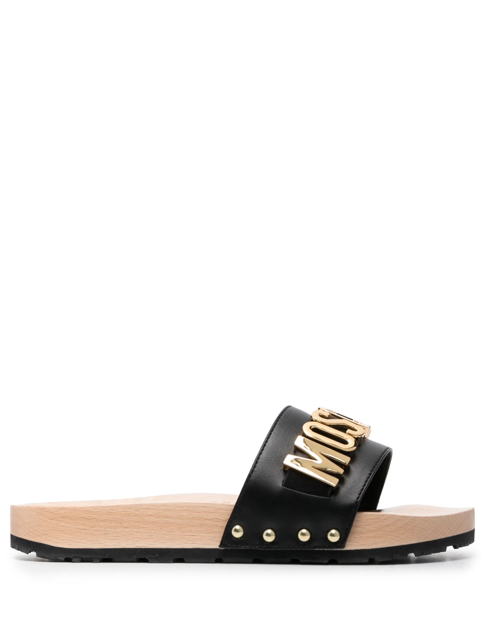 logo-lettering leather slides