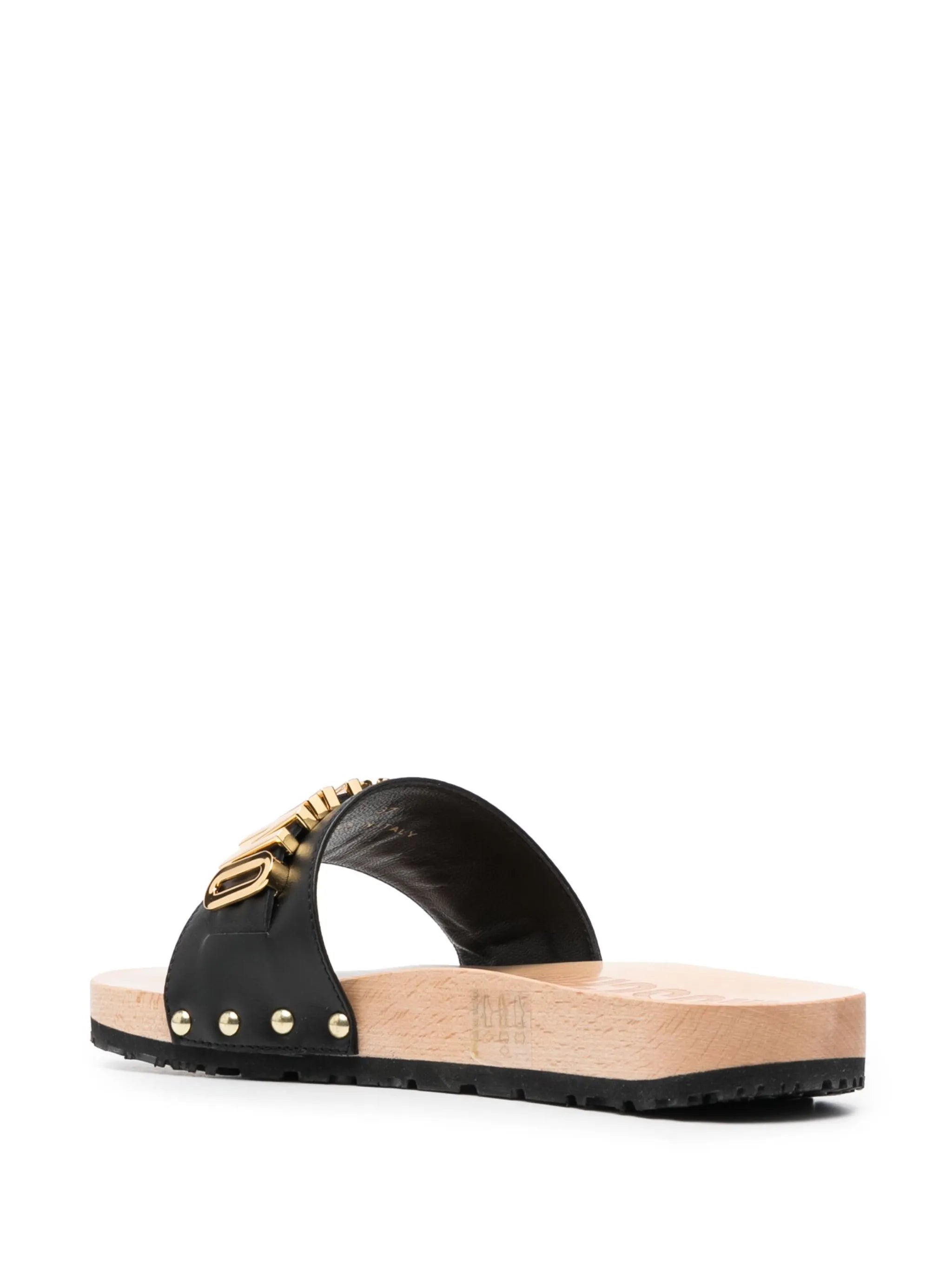 logo-lettering leather slides
