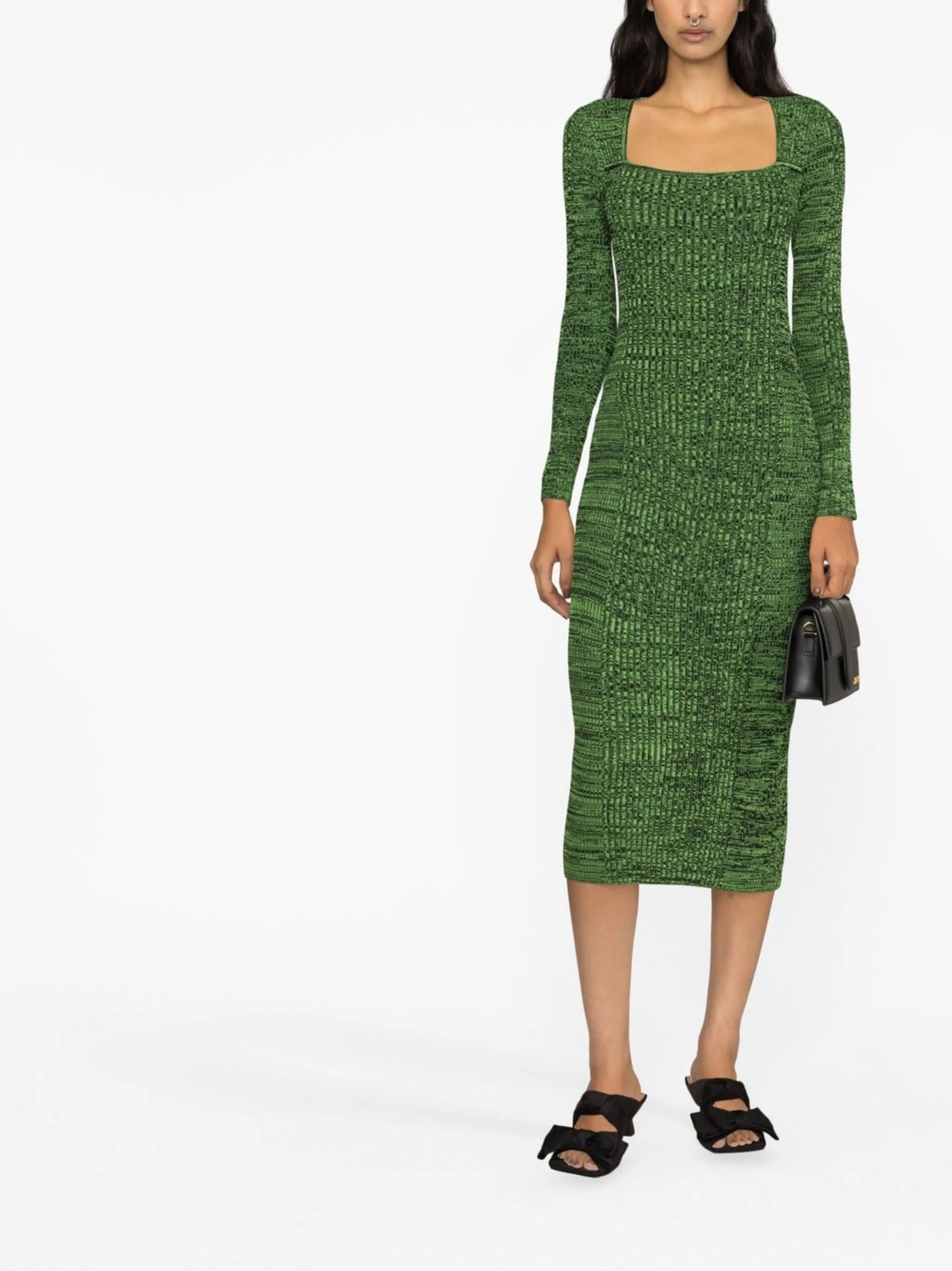 square-neck knitted midi dress