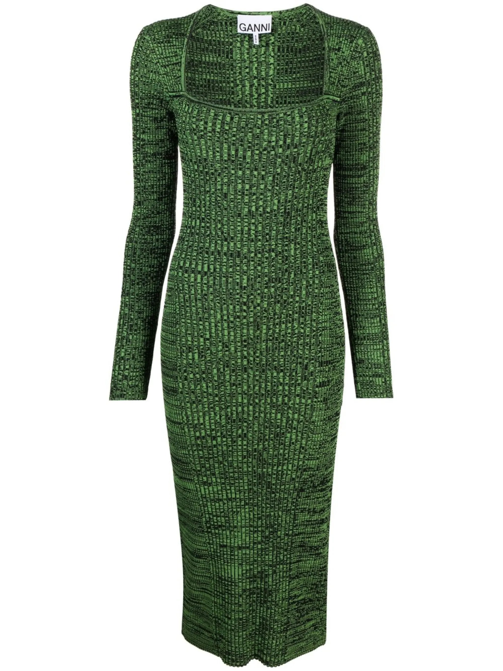 square-neck knitted midi dress