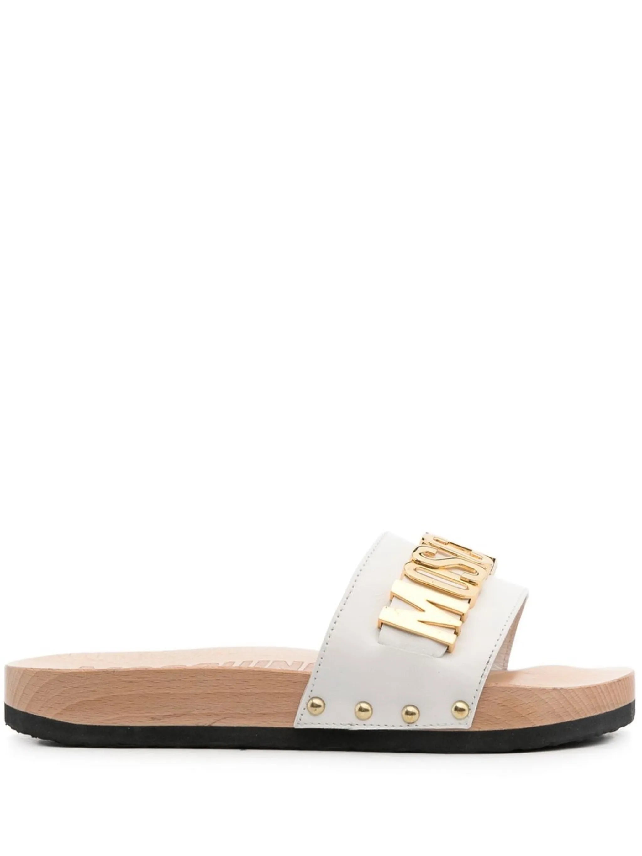 logo-lettering leather slide sandals