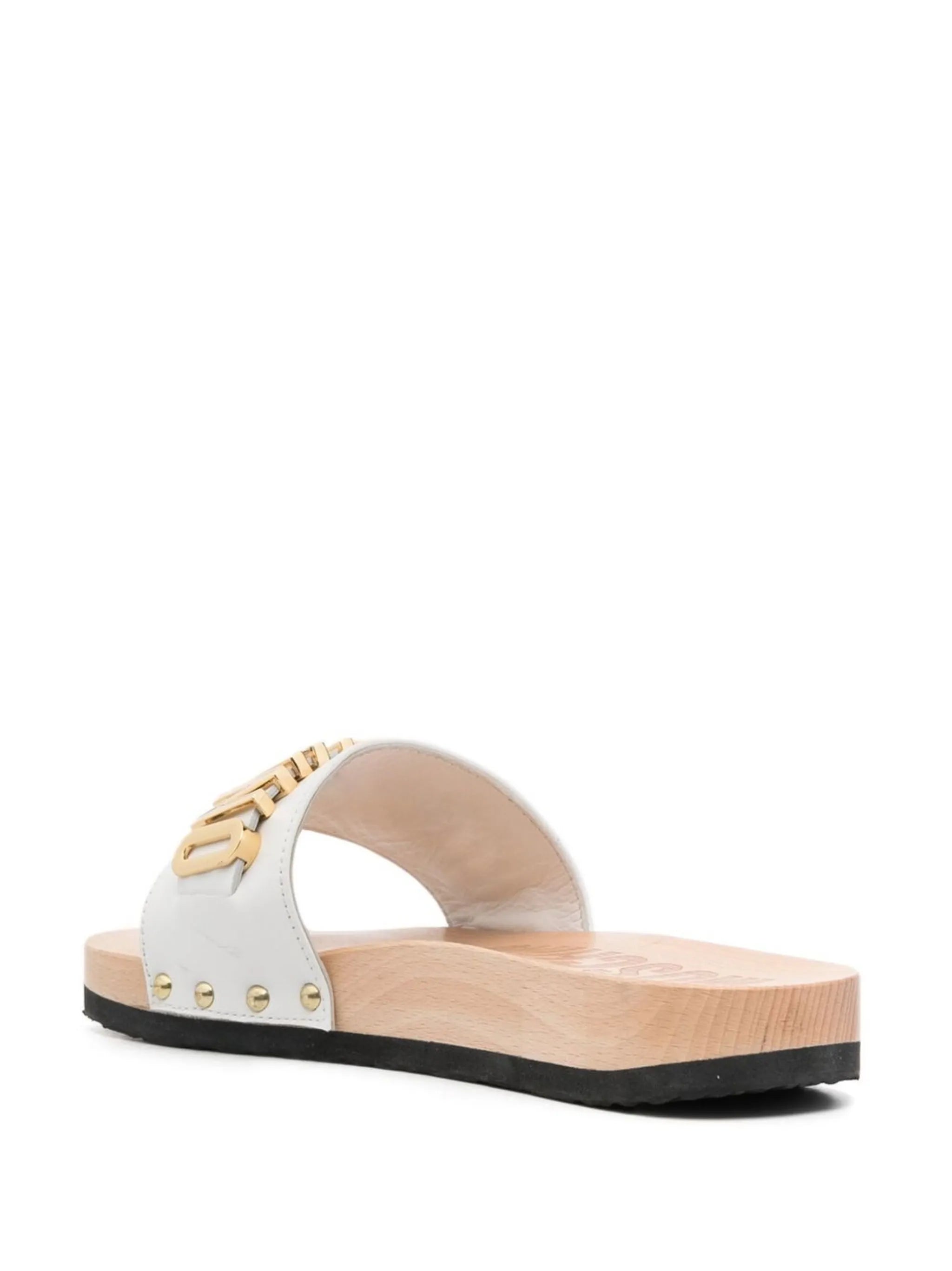logo-lettering leather slide sandals