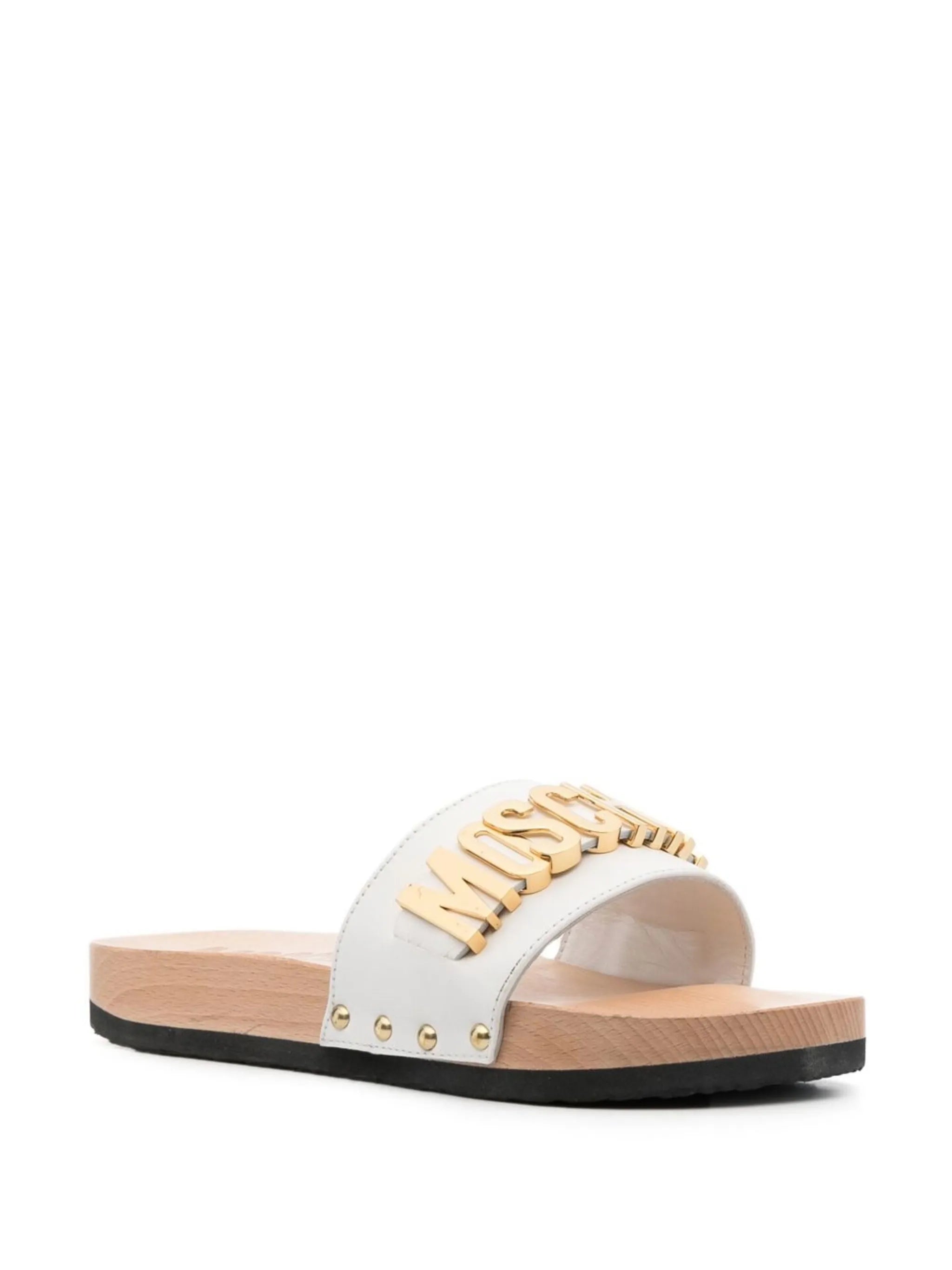 logo-lettering leather slide sandals