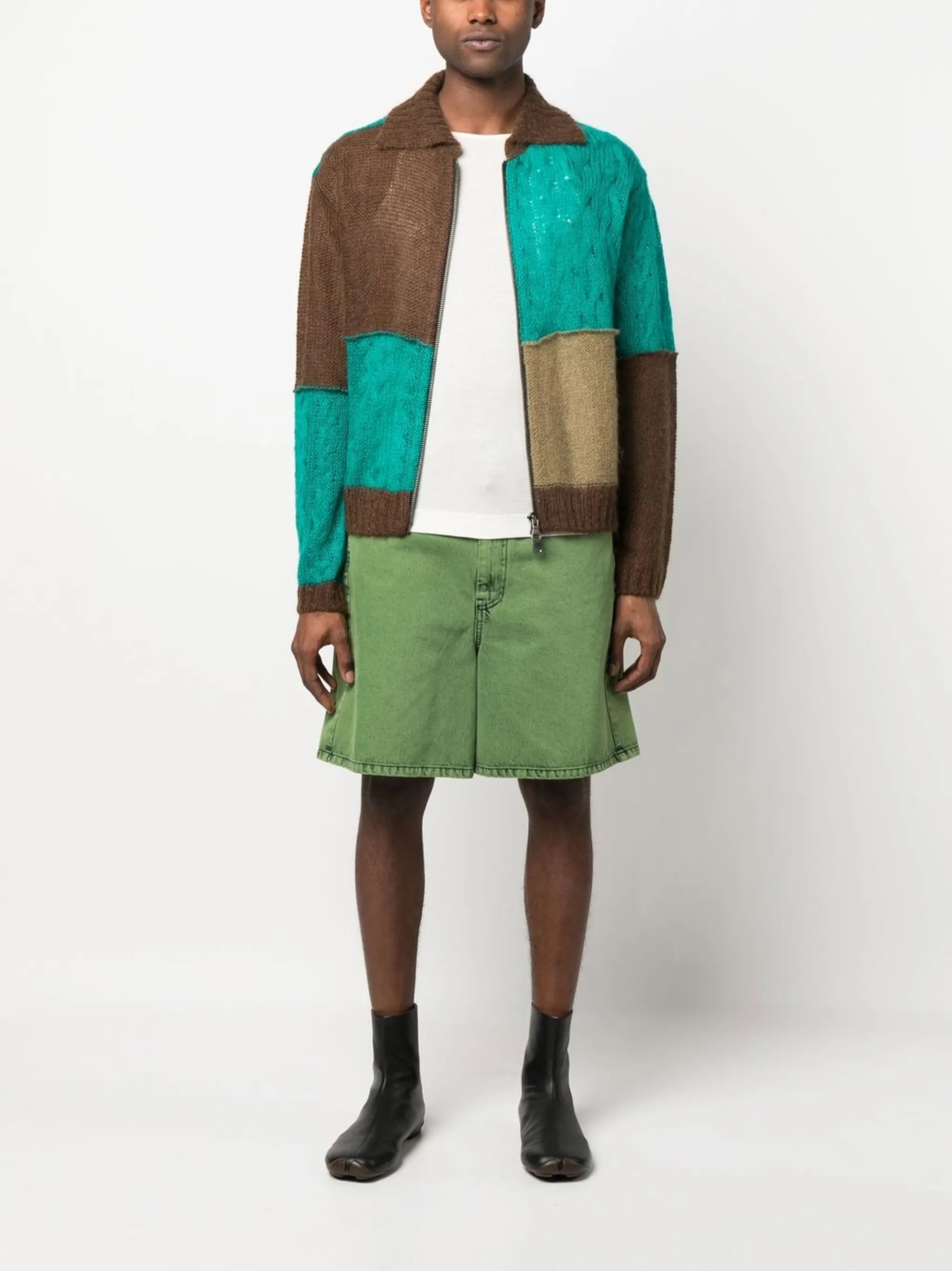 patchwork zip-up cardigan