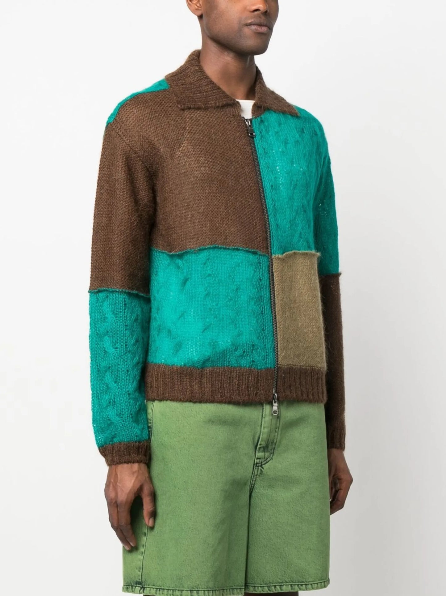 patchwork zip-up cardigan