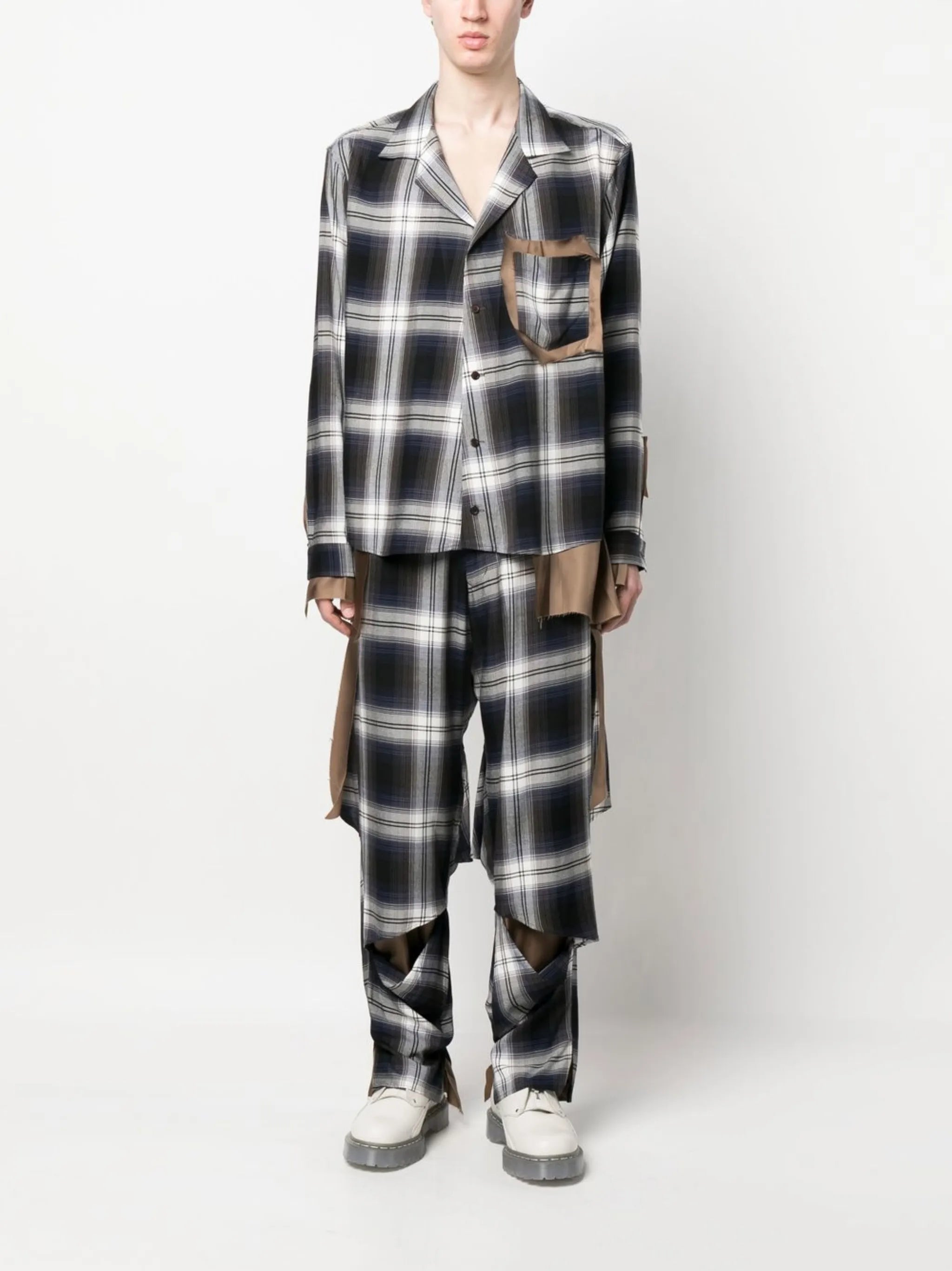 plaid wide-leg trousers