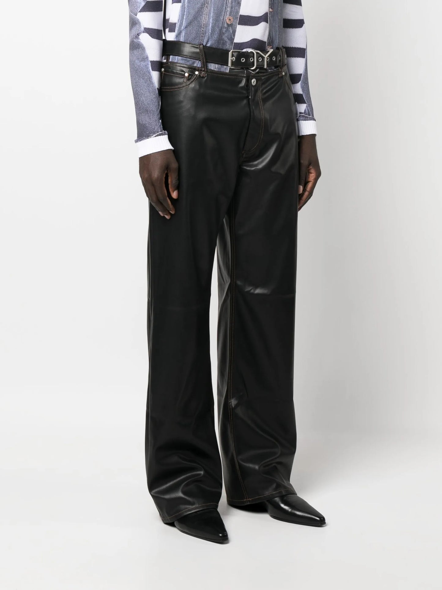 belt-detail loose-fit trousers