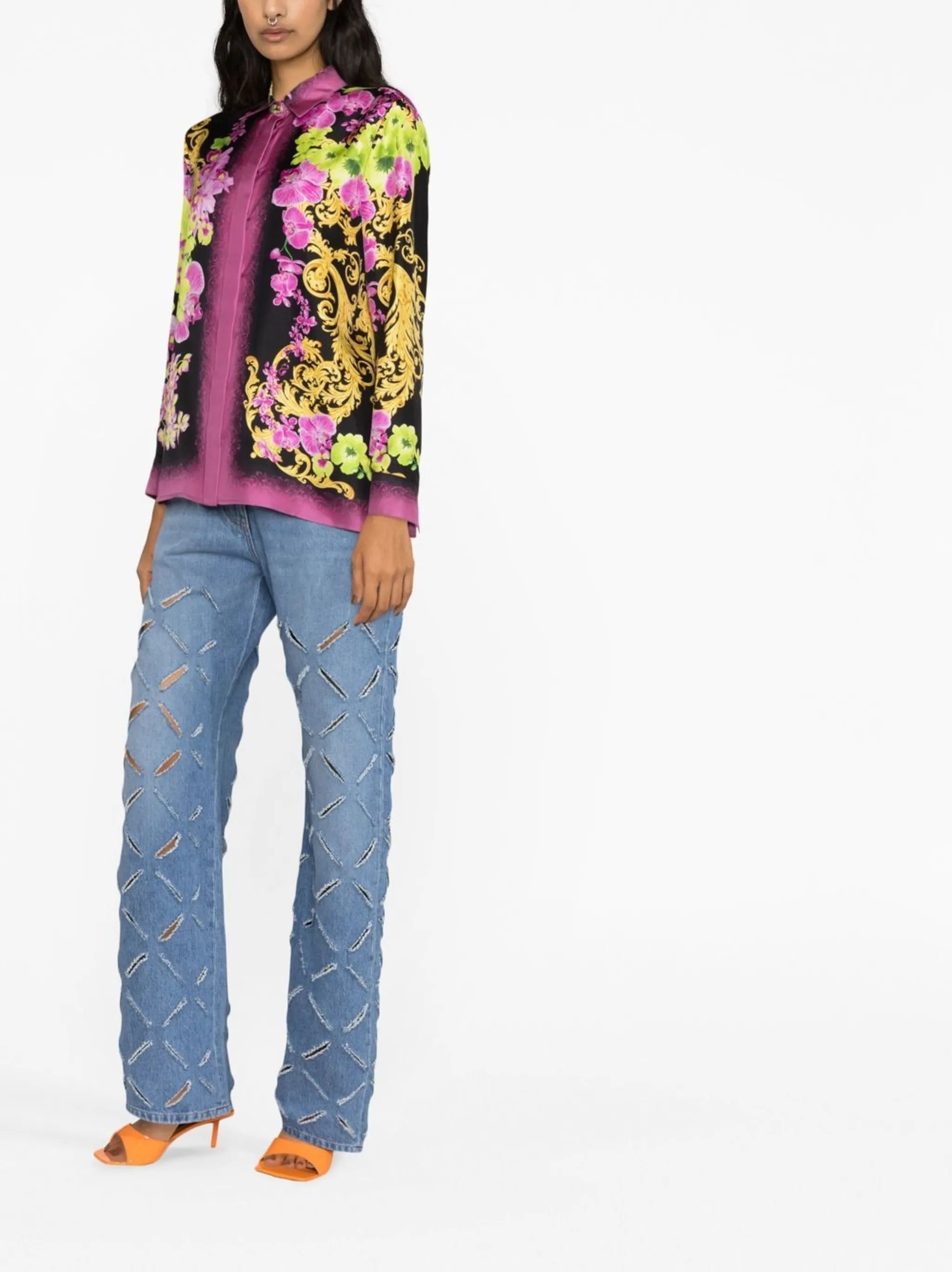 graphic-print silk shirt